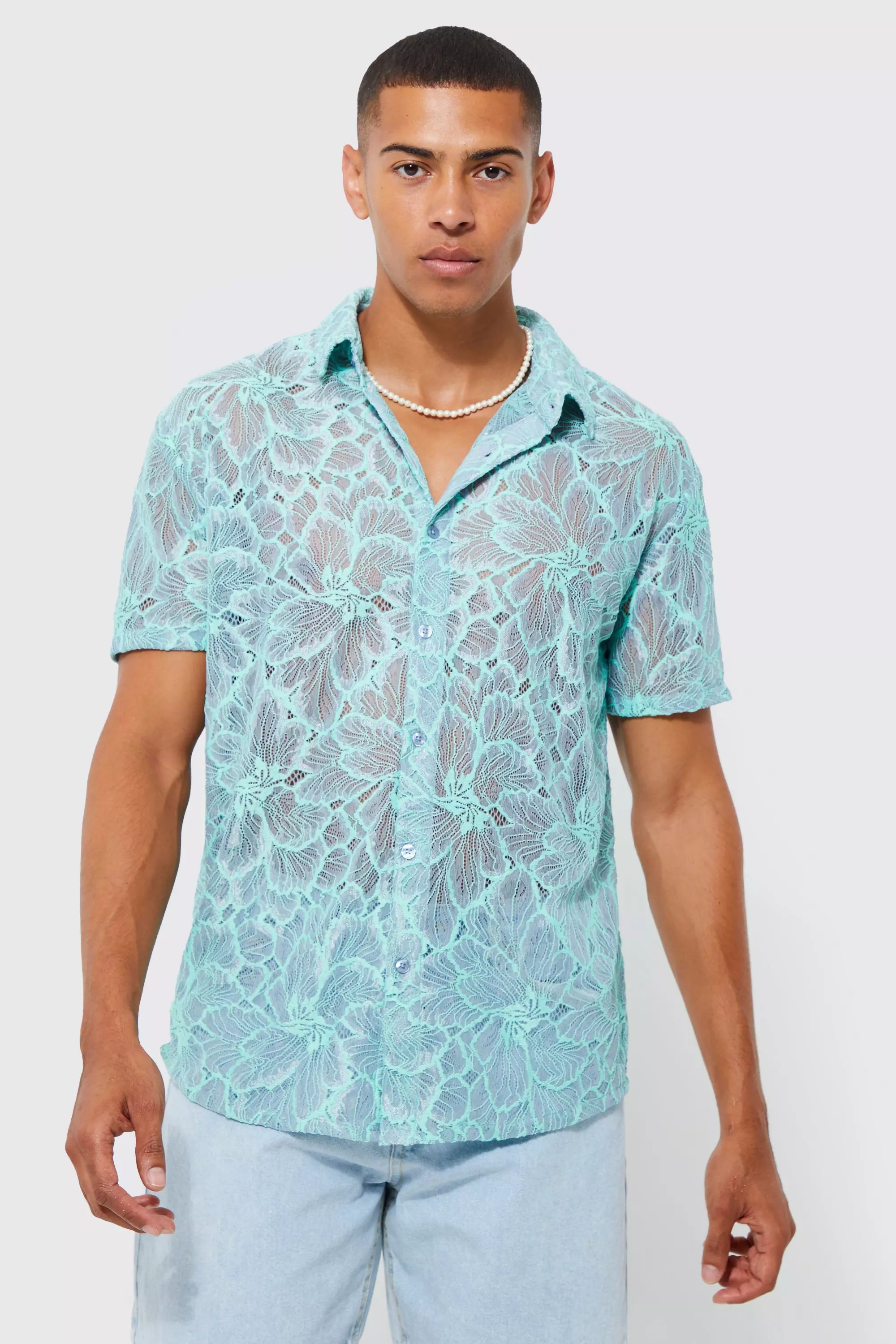 boohooMAN Short Sleeve Floral Muscle Bird Shirt - Men's Printed Shirts