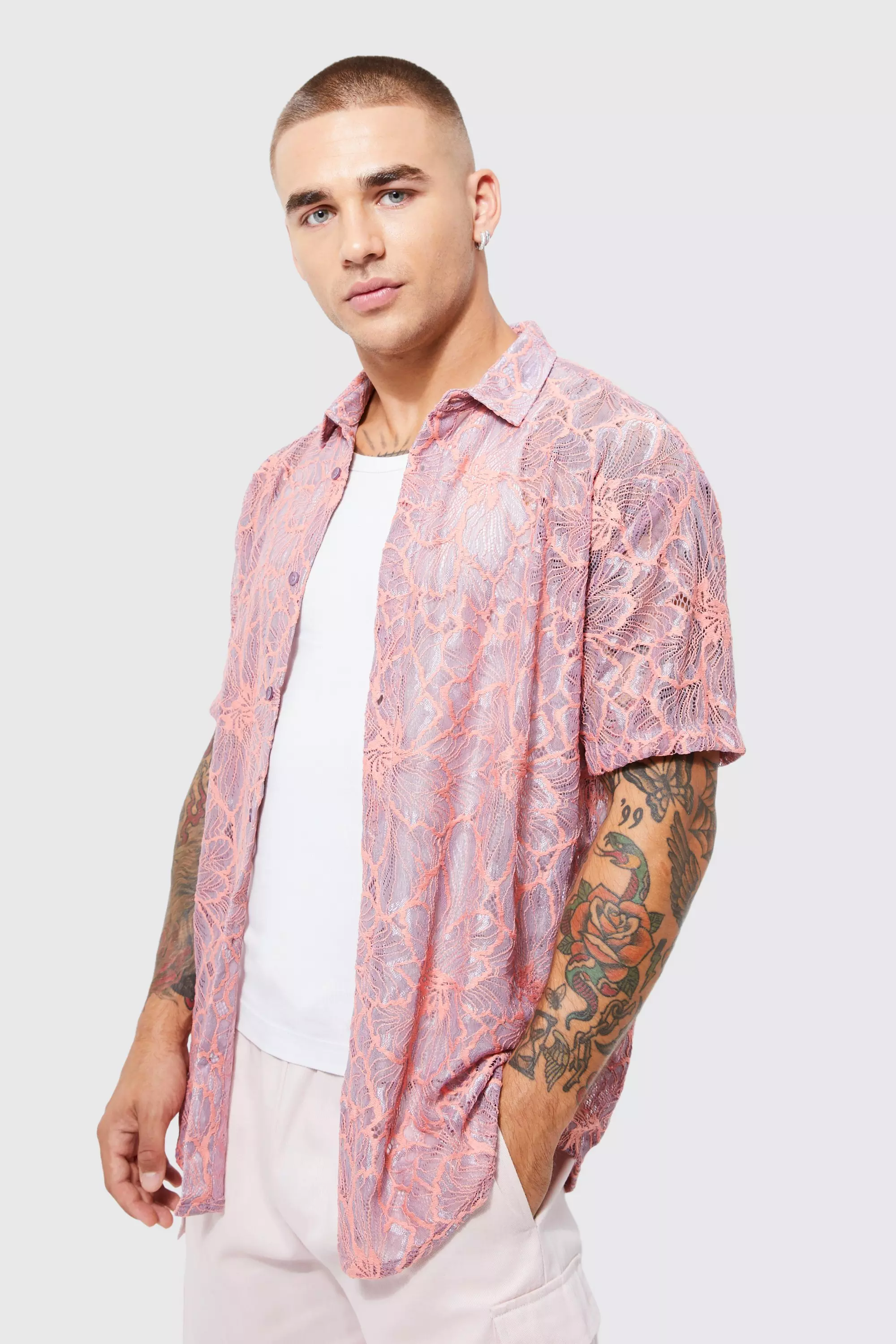 boohooMAN Short Sleeve Floral Muscle Bird Shirt - Men's Printed Shirts