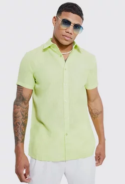 Short Sleeve Contrast Linen Look Slub Shirt lime