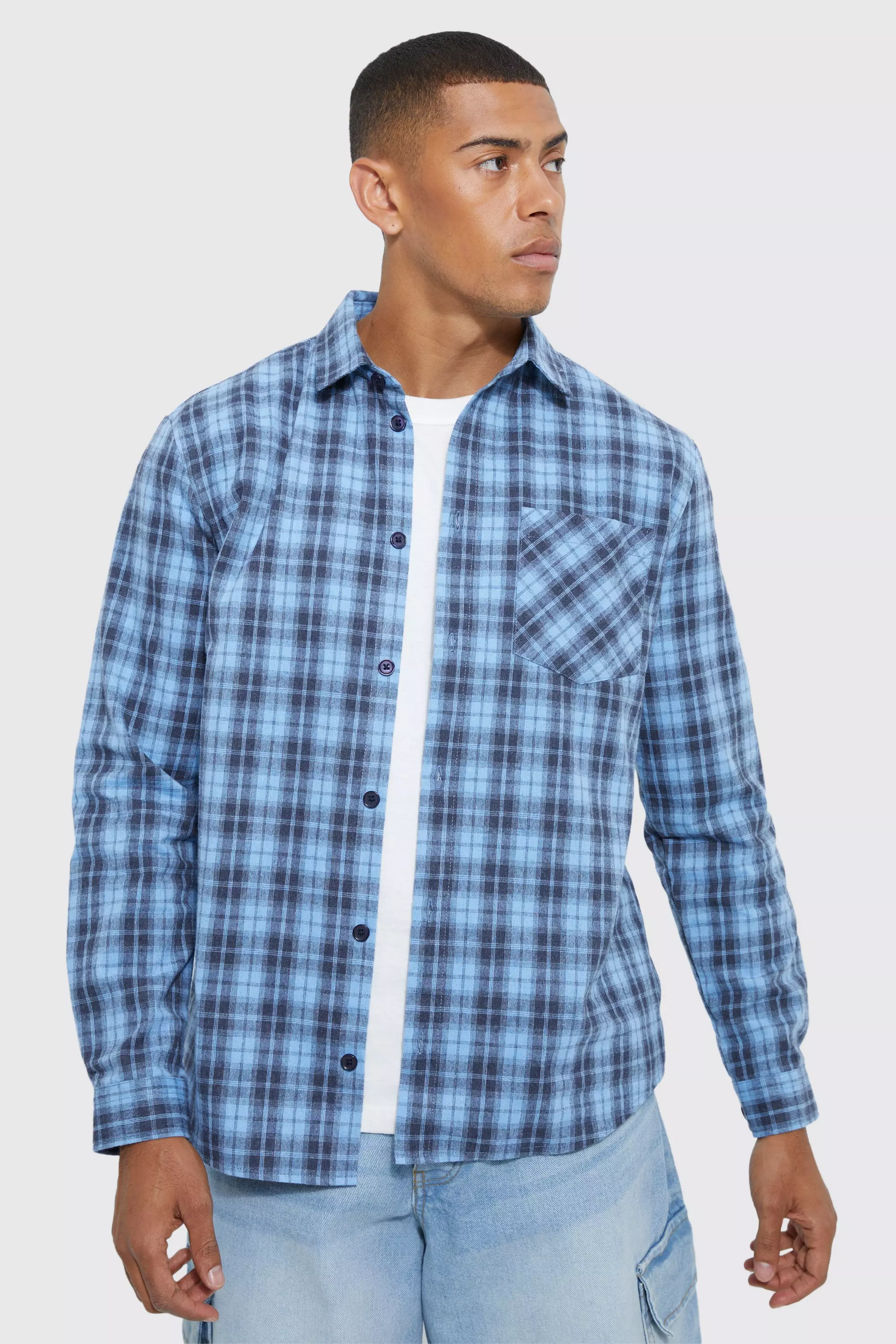 Men's Blue Flannel | boohooMAN USA