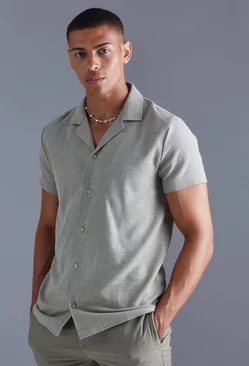 Short Sleeve Linen Look Slub Shirt khaki