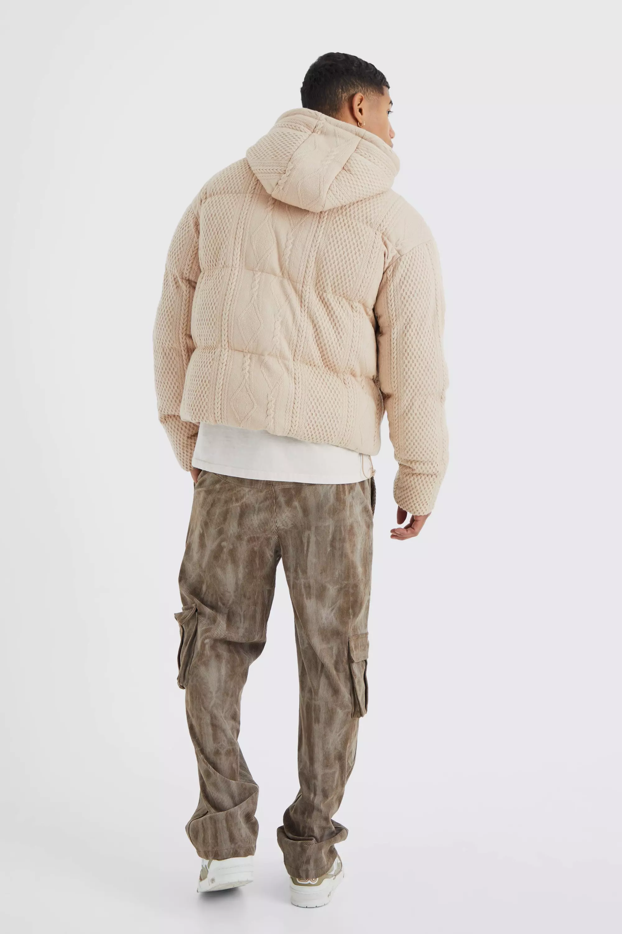 Sand Heavyweight Cable Knitted Puffer With Hood alternative image