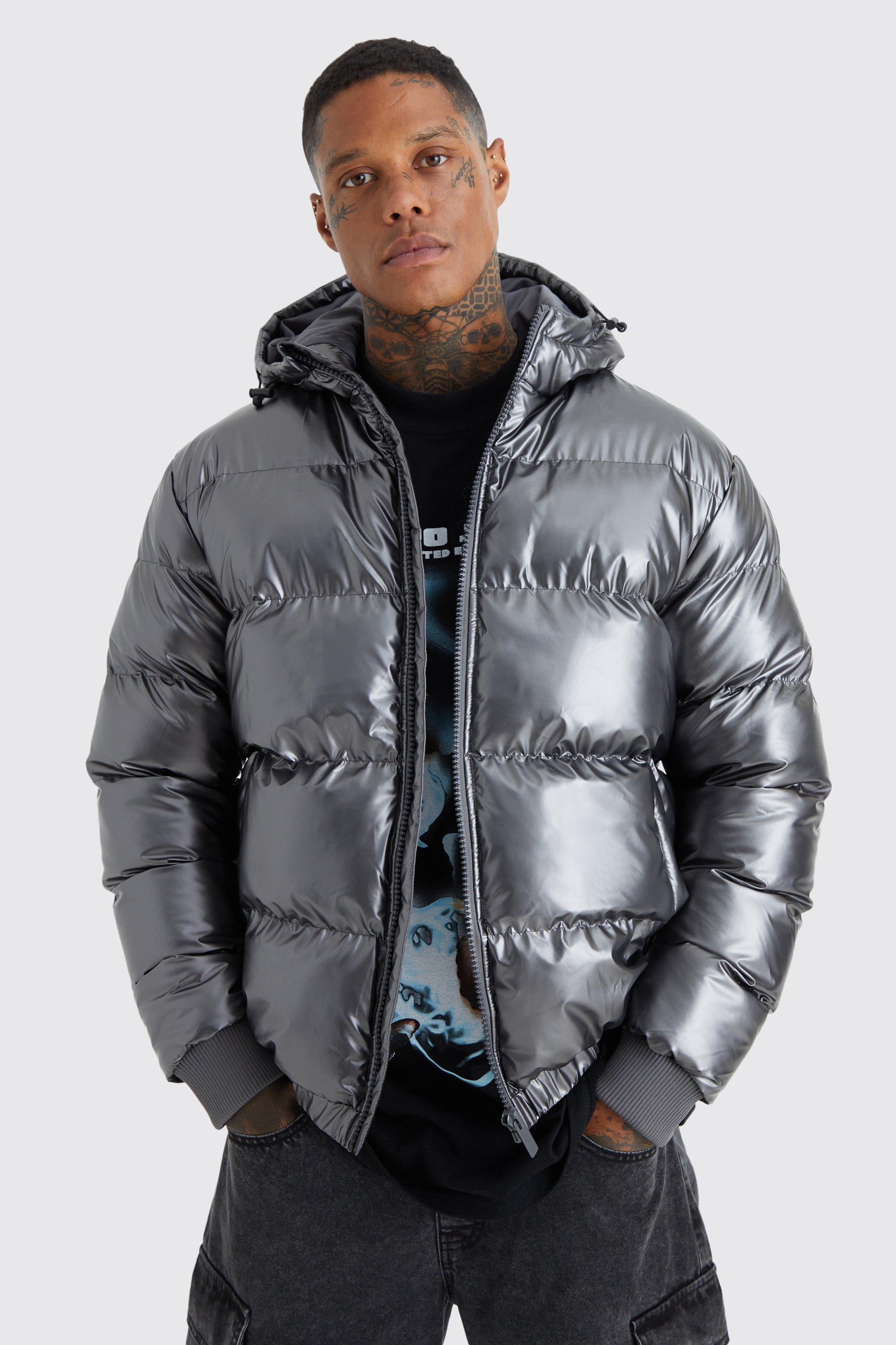 boohooMAN Men's Transparent Funnel Neck Longline Puffer