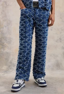 Navy Relaxed Fit Diamond Jacquard Denim Jeans