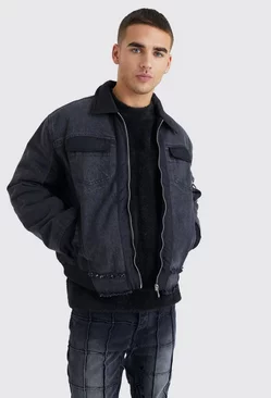 Boxy Denim & Nylon Hybrid Jacket Washed black