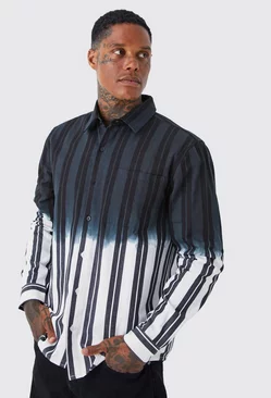 Striped Ombre Twill Overshirt Black