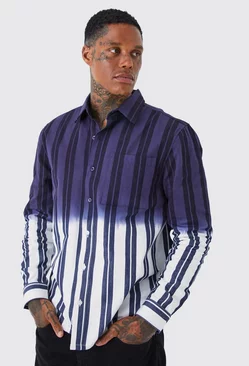 Striped Ombre Twill Overshirt Blue