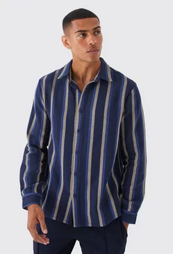 Heavyweight Jacquard Woven Stripe Overshirt Blue