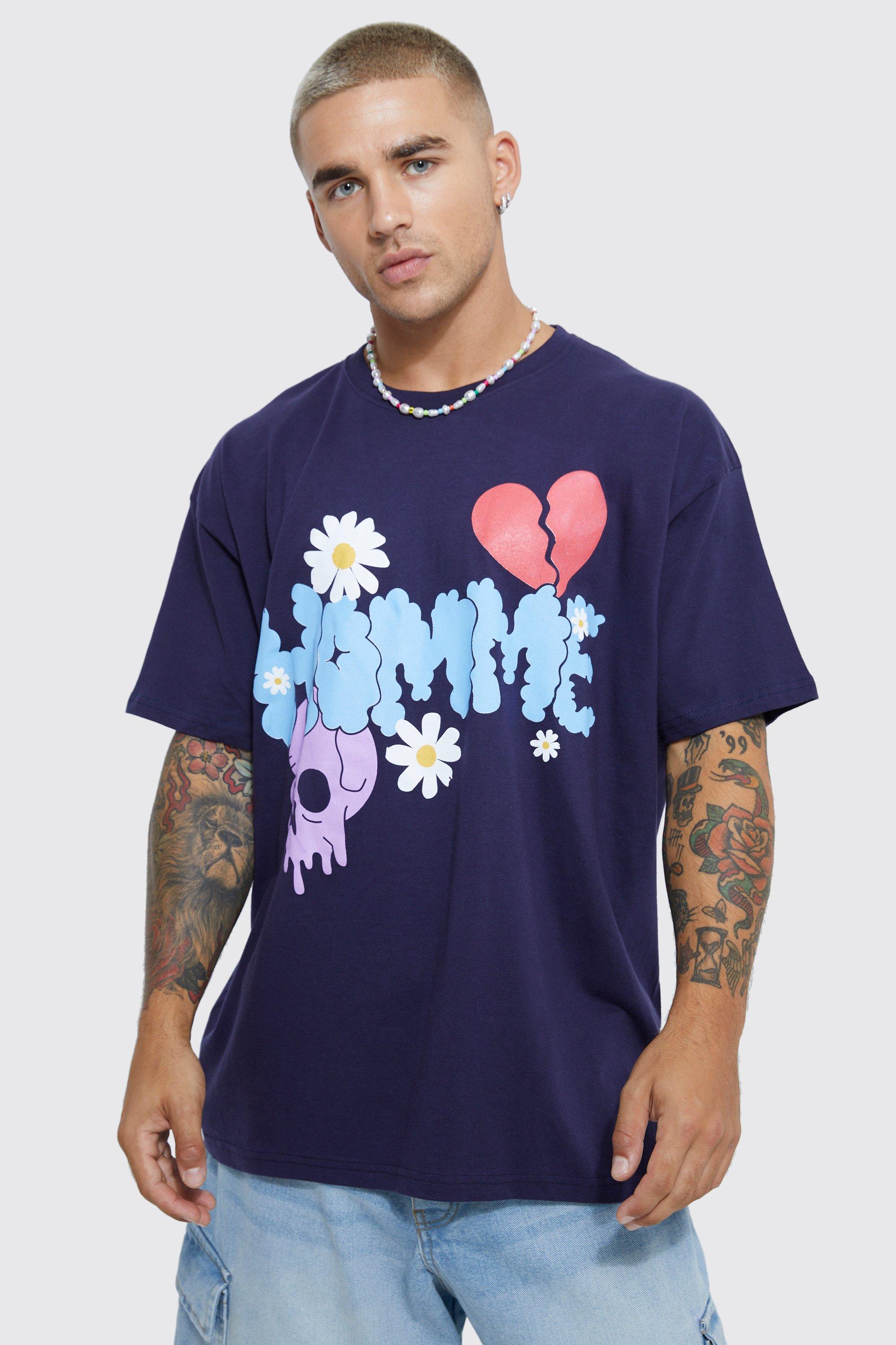 Oversized Homme Doodle Graffiti T shirt