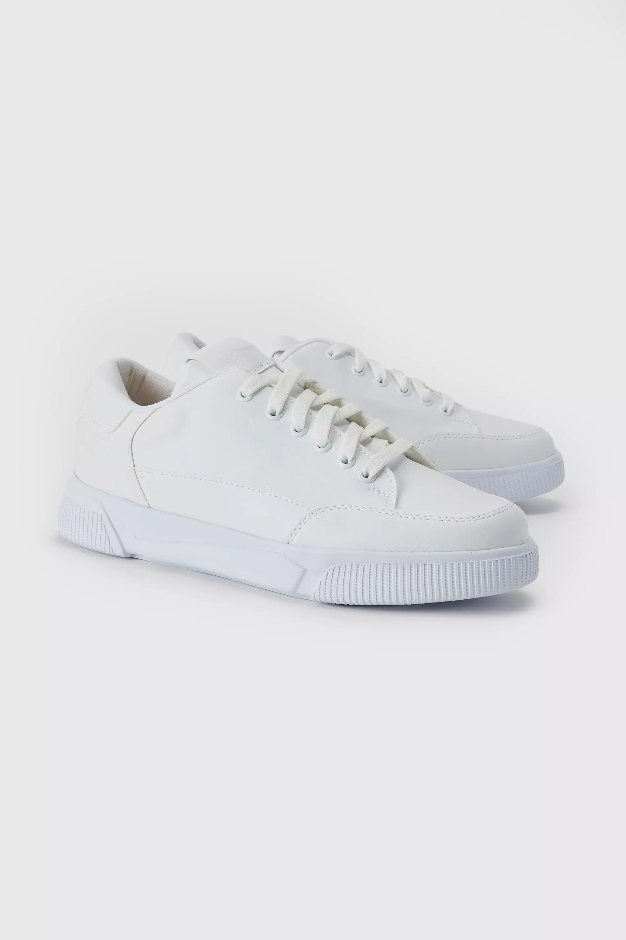 White Smart Faux Leather And Suede Sneaker