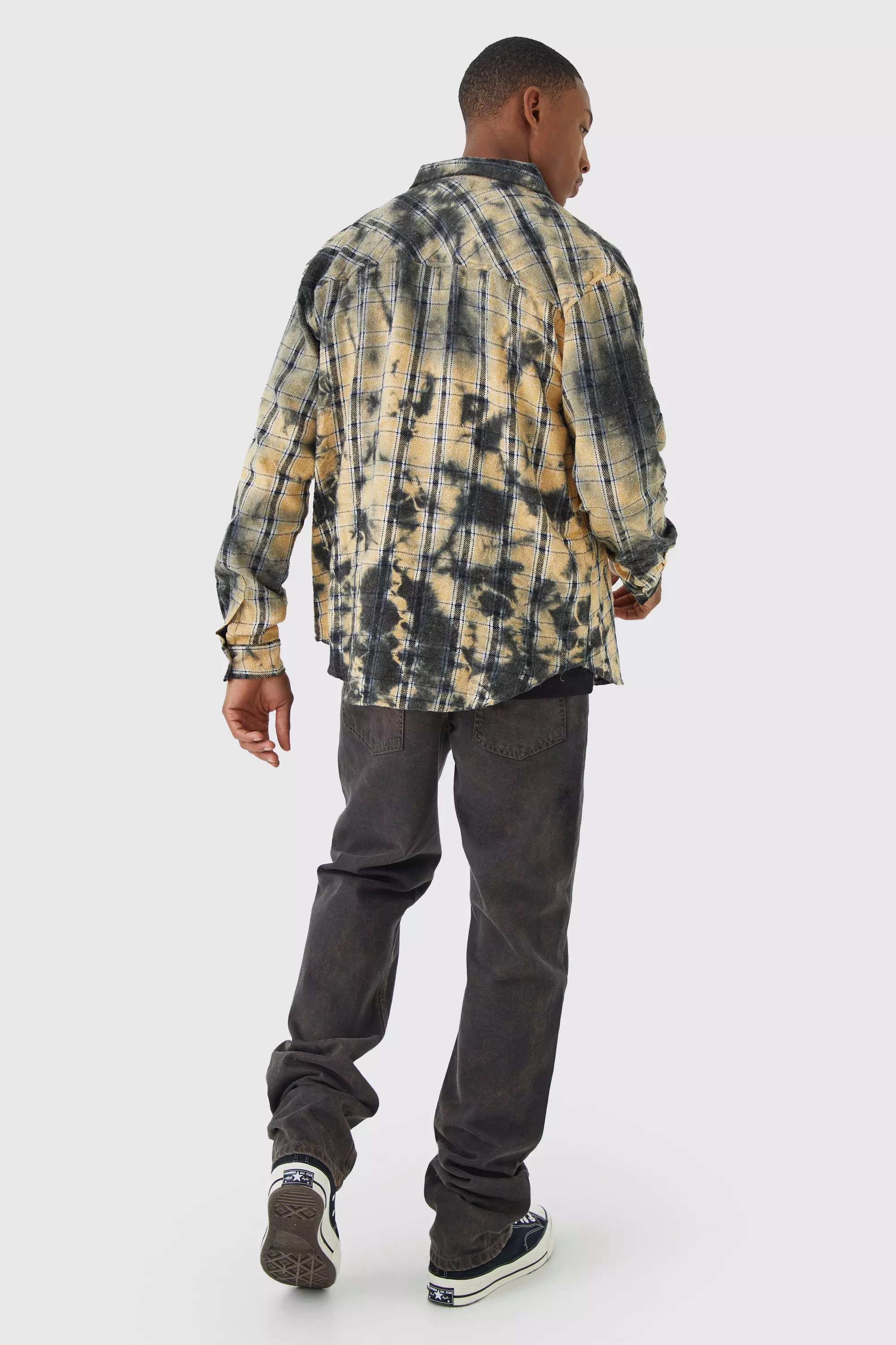 Mustard Oversized Gebleekt Geruit Overhemd alternatieve afbeelding