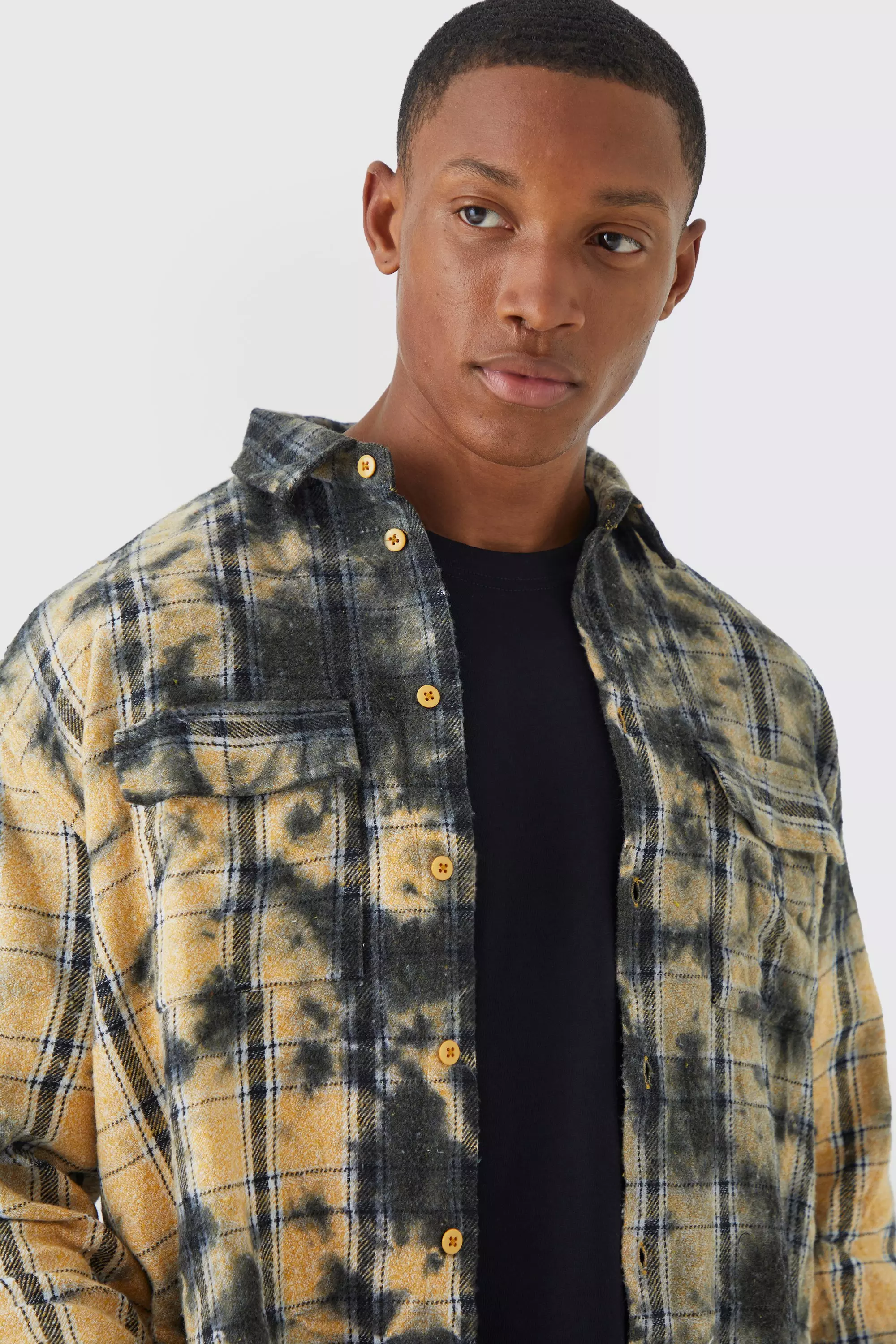Mustard Oversized Gebleekt Geruit Overhemd alternatieve afbeelding