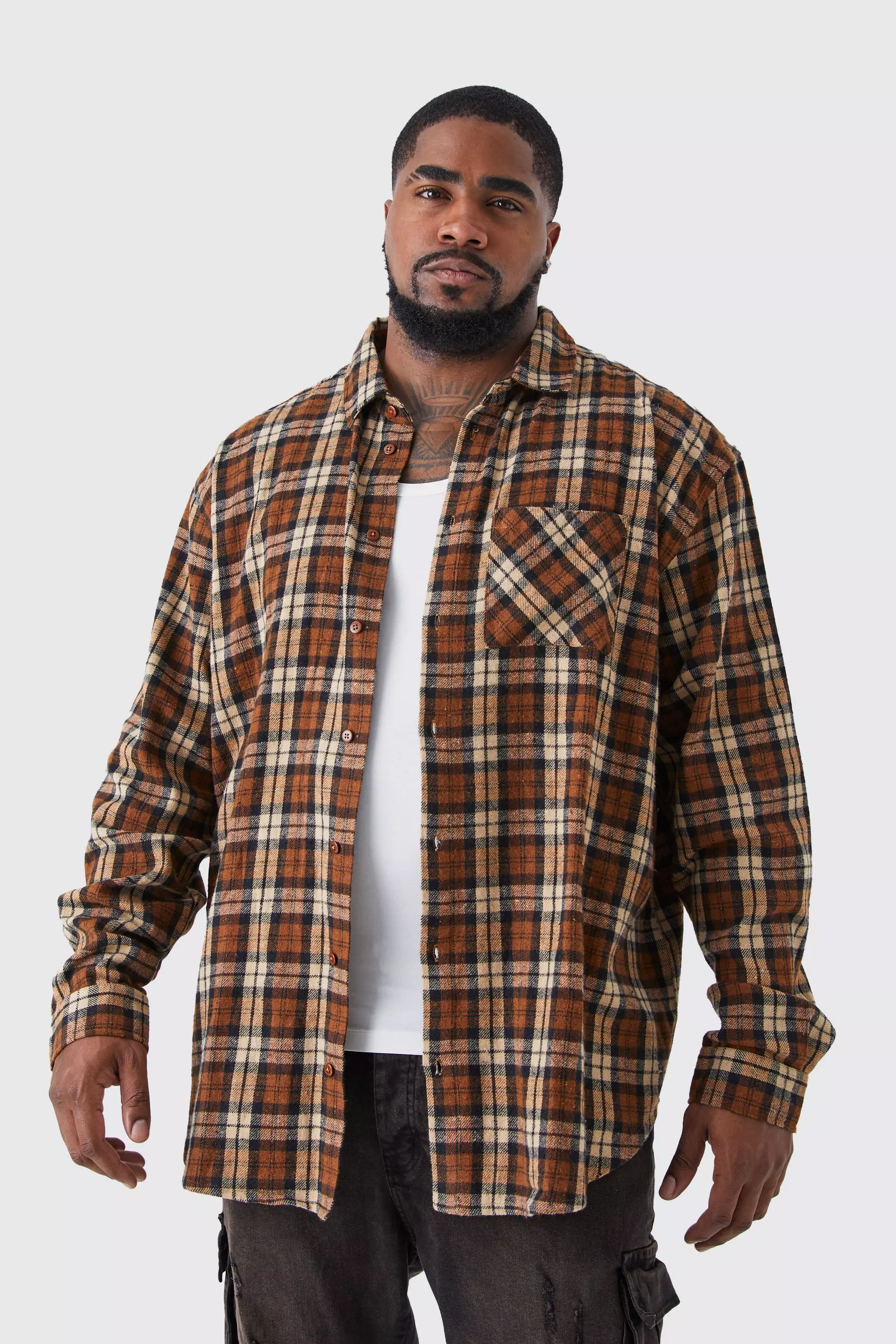 Plus Oversized Heavyweight Check Brown