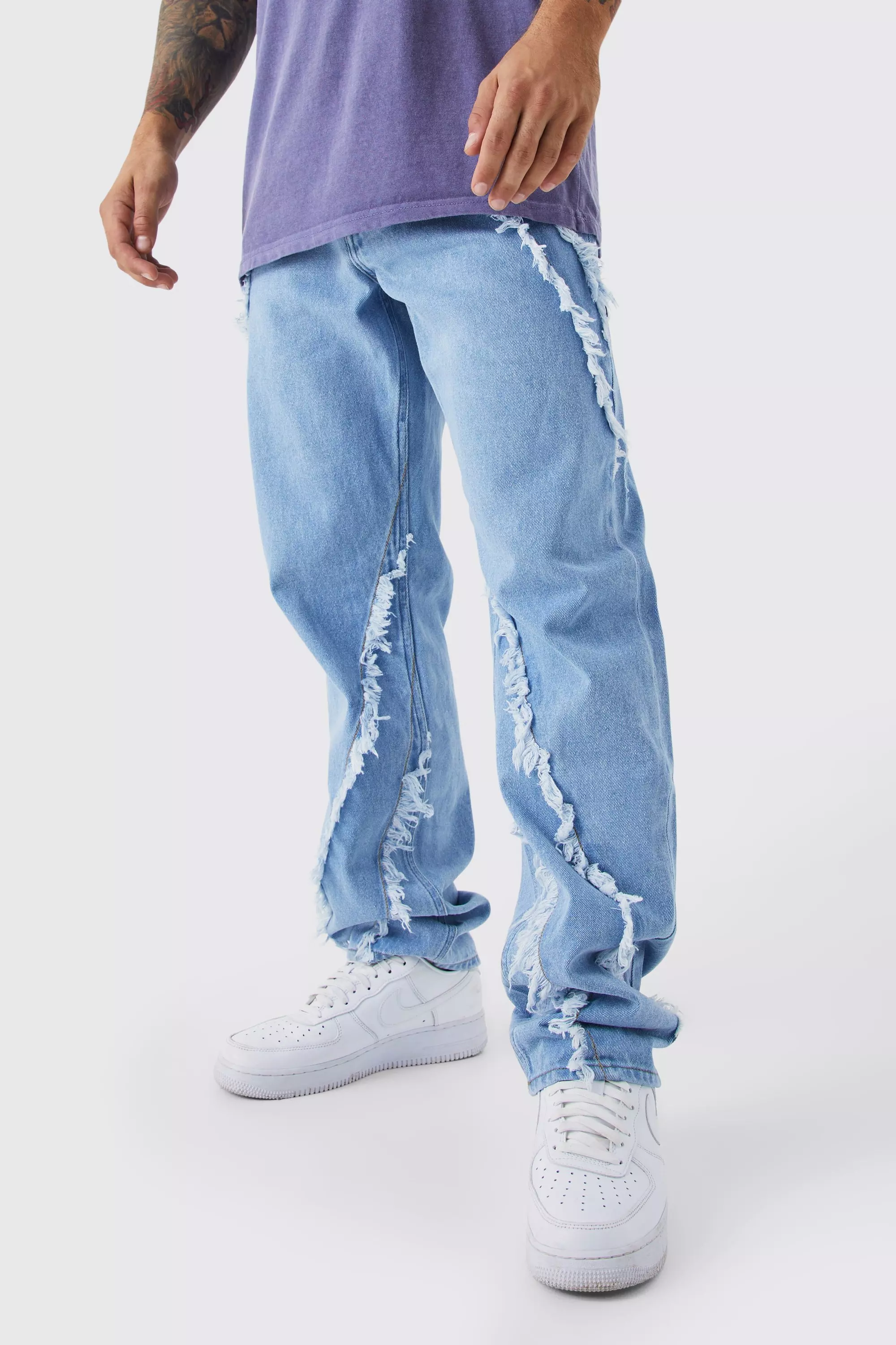 Blue Relaxed Fit Frayed Edge Jeans