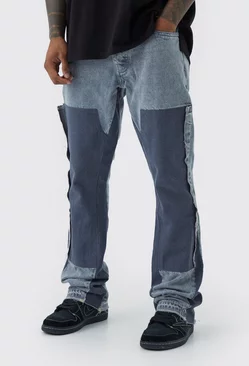 Grey Slim Flare Overdye Worker Panel Jeans
