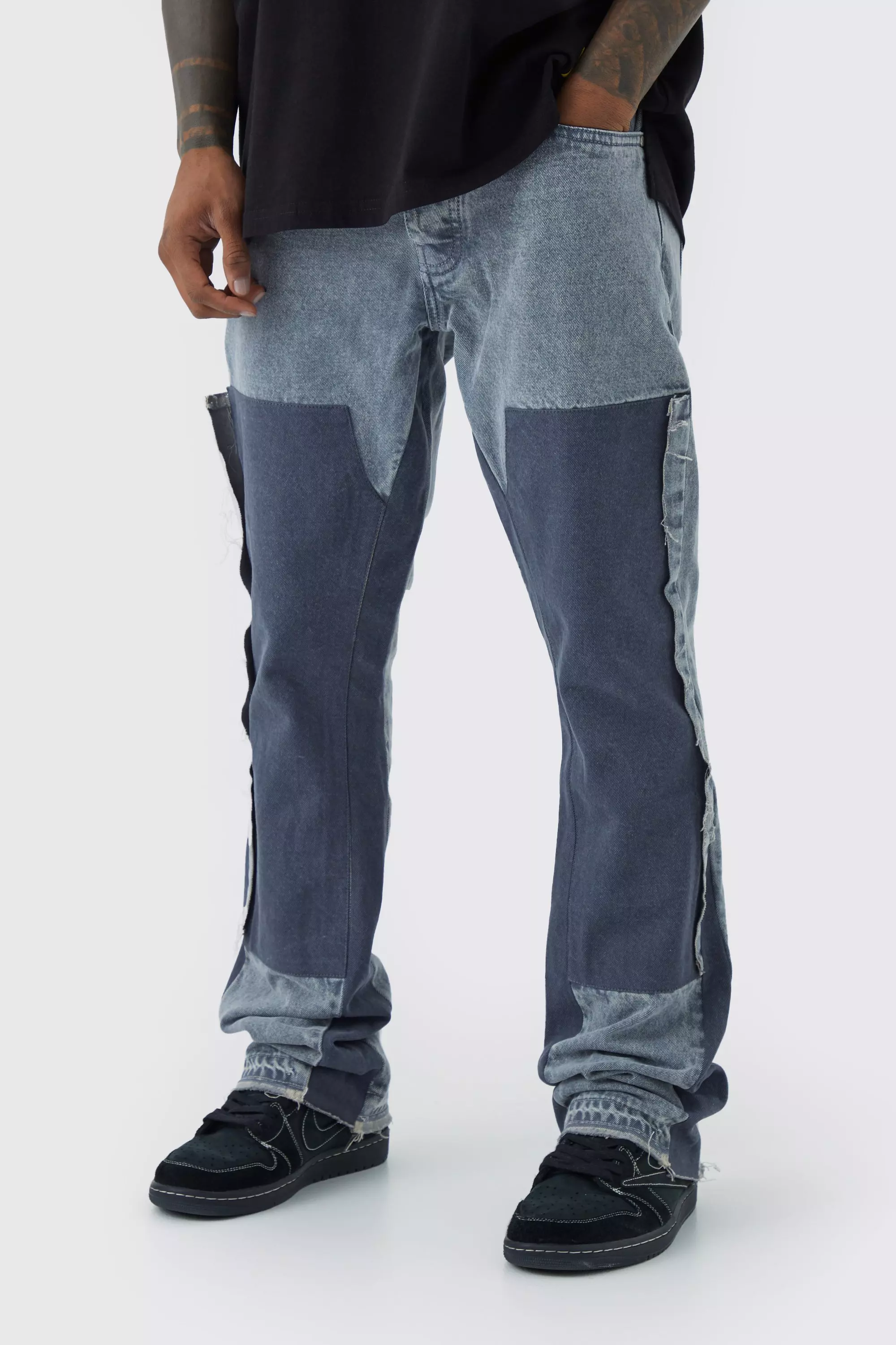 Slim Flare Overdye Worker Panel Jeans Light grey