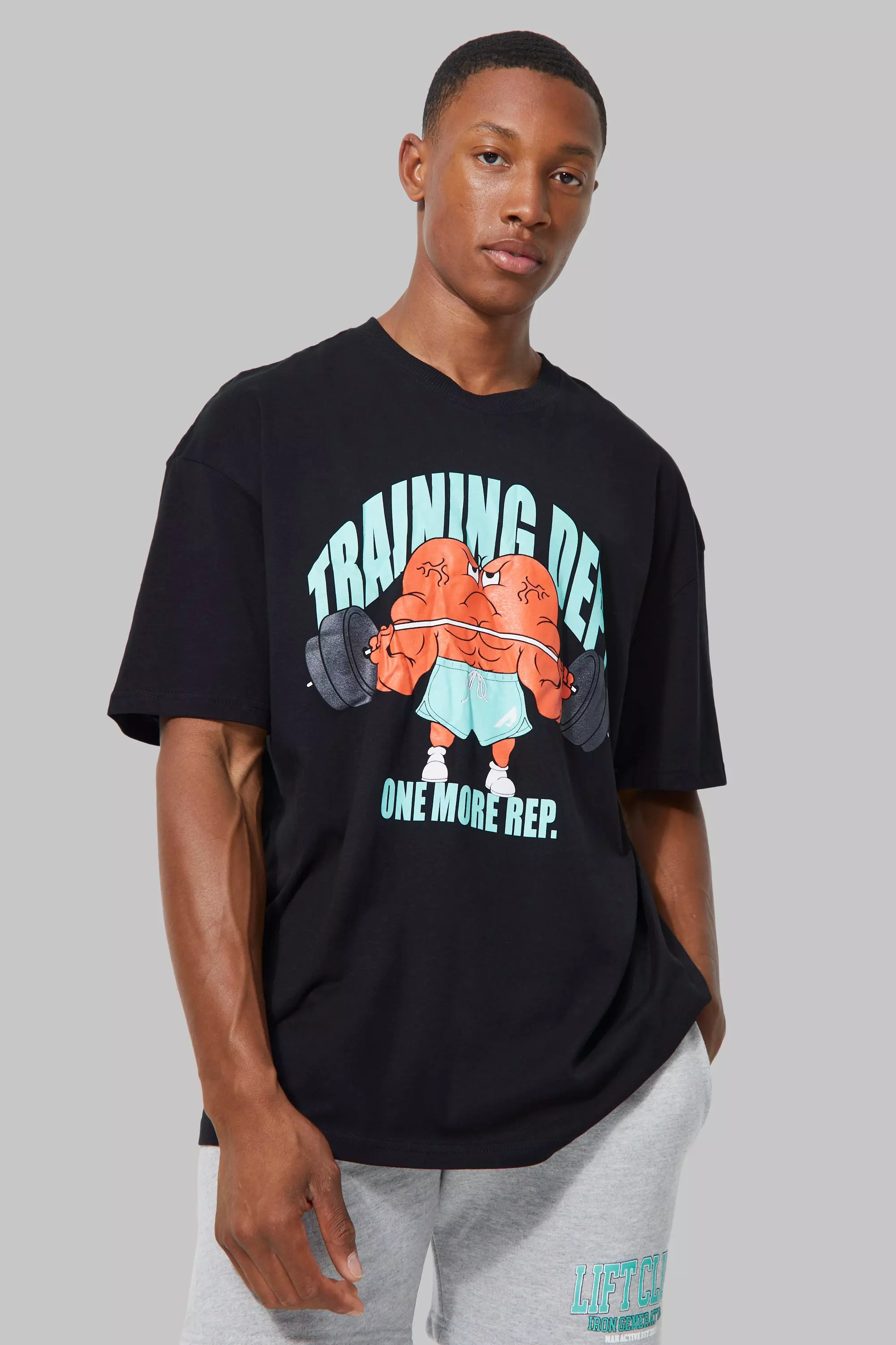 Man Active Oversized Cartoon Rep T-shirt black