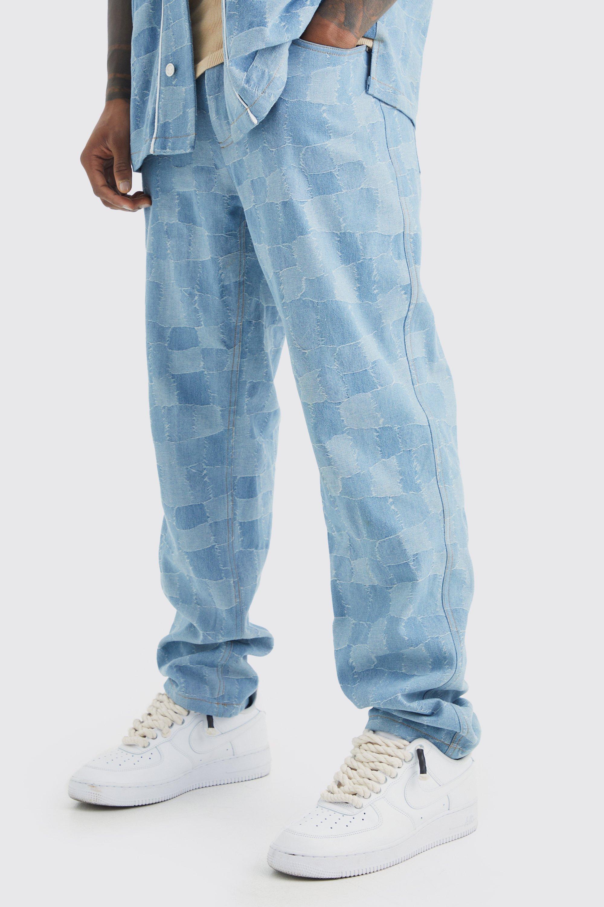 Patchwork Jacquard Jeans mit geradem Bein, Light blue