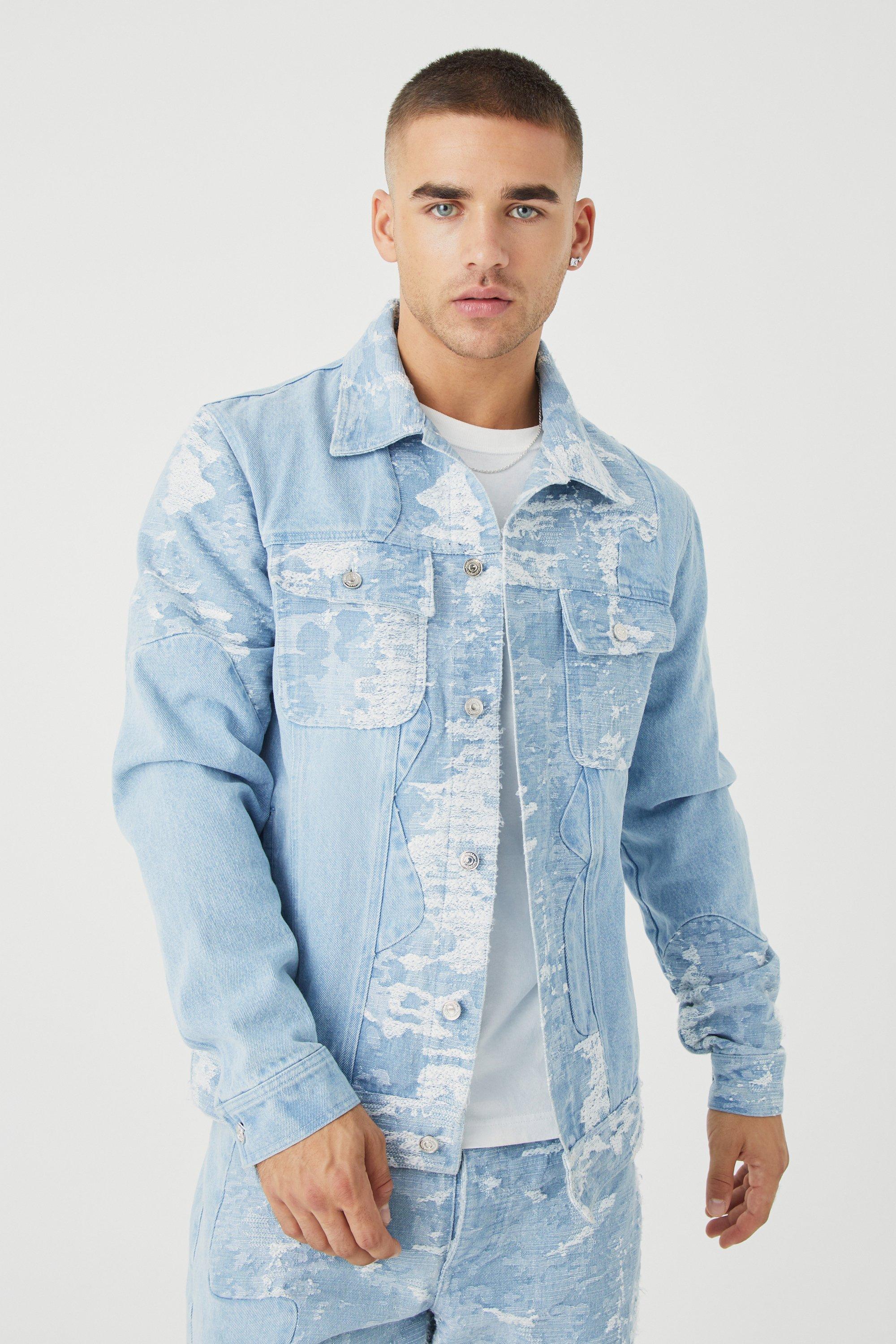 Light blue Regular Fit Spliced Jacquard And Denim Jacket