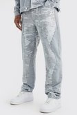 Light grey Gesplitste Jacquard En Denim Jeans Met Rechte Pijpen