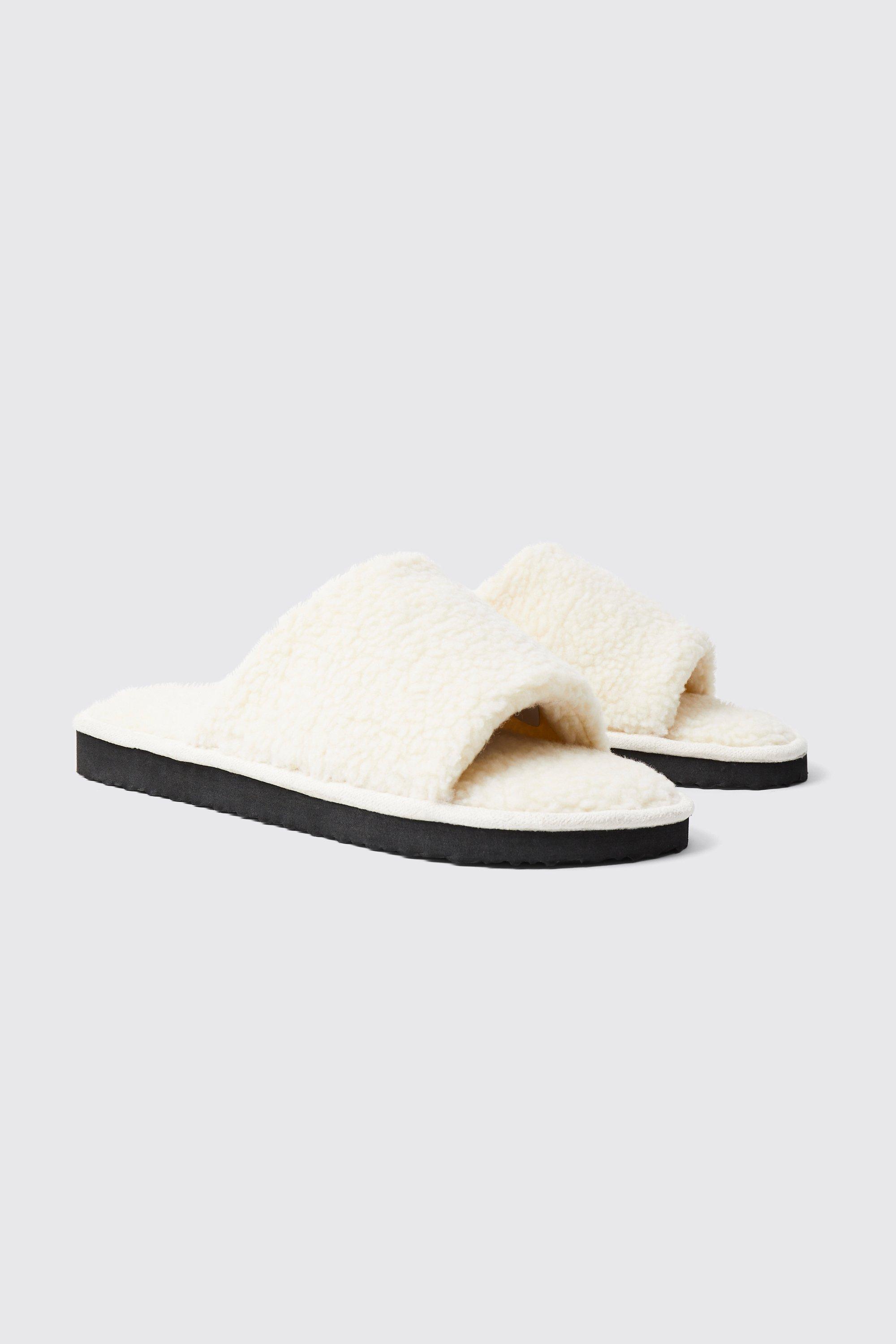 Borg Open Toe Slipper boohooMAN USA