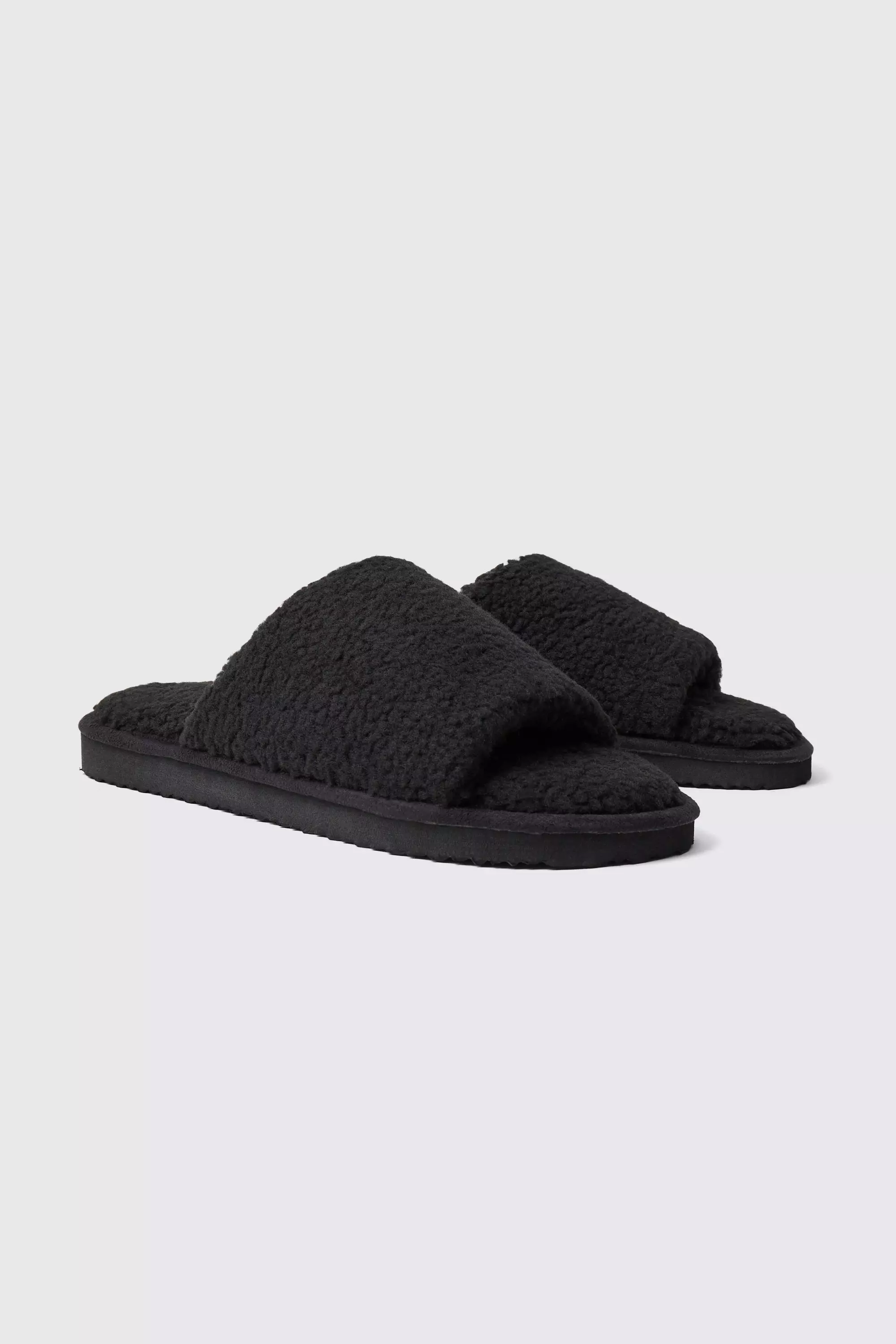 Borg Open Toe Slipper Black