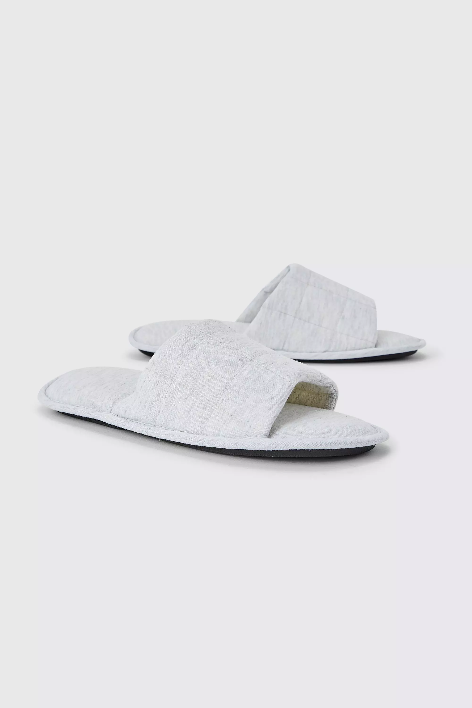 Quilted Slider Slippers Grey marl