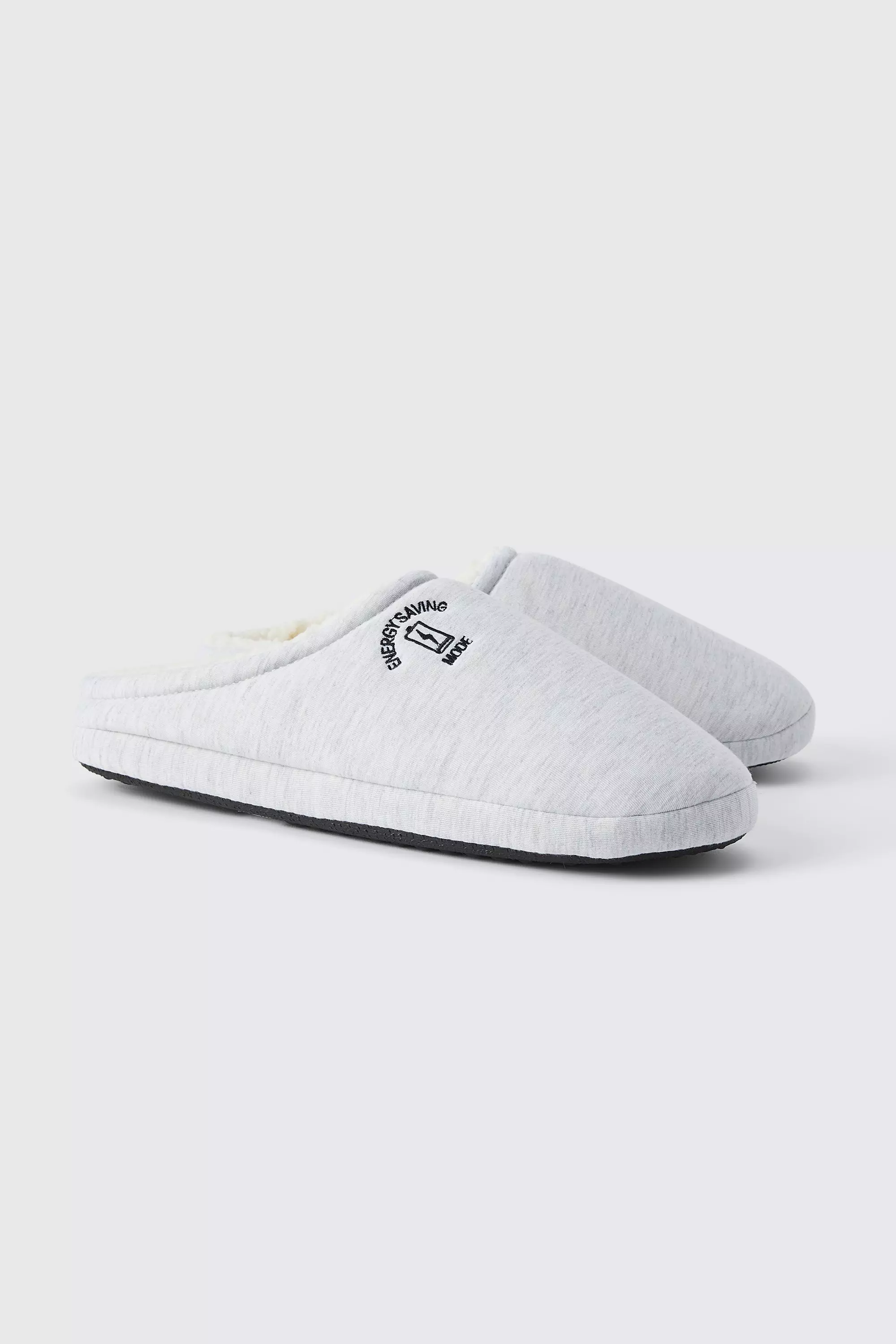 Embroidered Jersey Slippers Grey marl