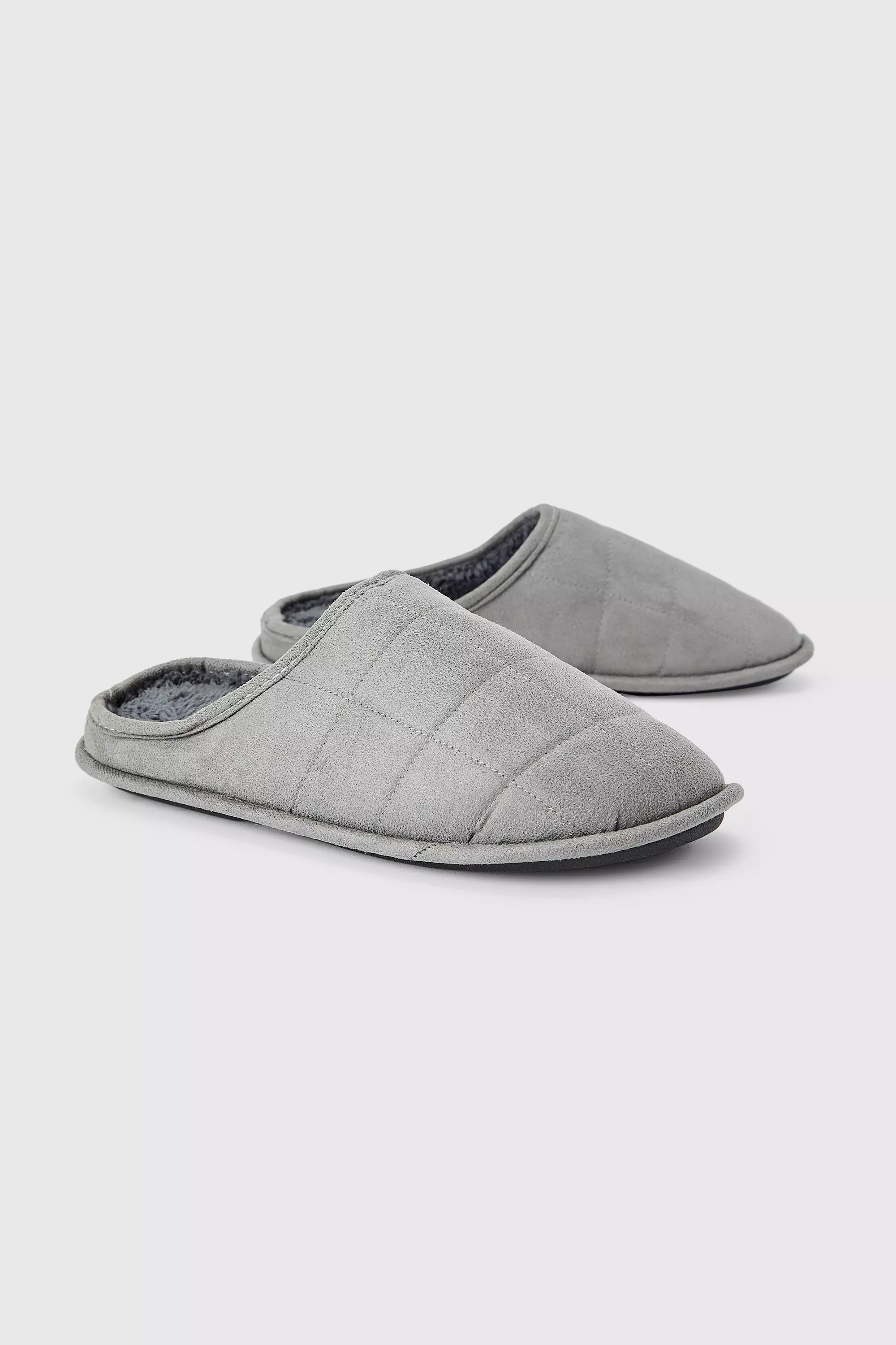 Velour Quilted Slippers Charcoal