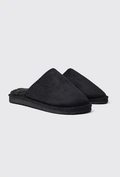 Cord Backless Slippers Black