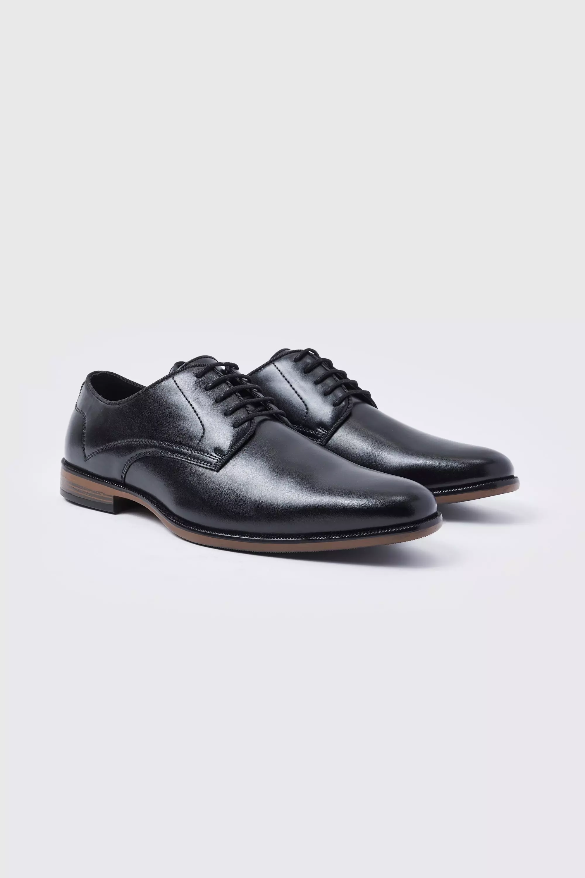 Black Faux Leather Lace Up Derby Shoes alternative image