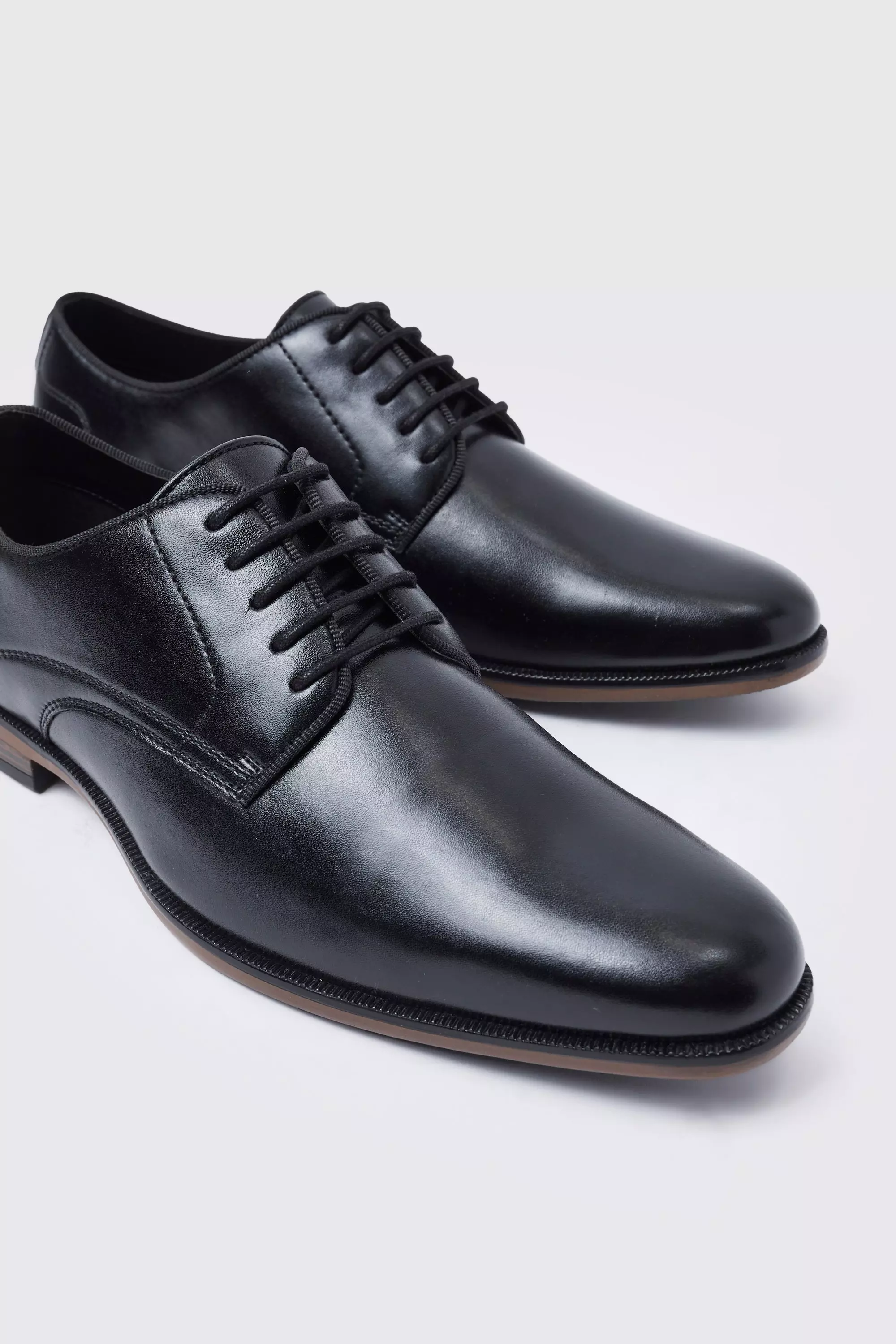 Black Faux Leather Lace Up Derby Shoes alternative image