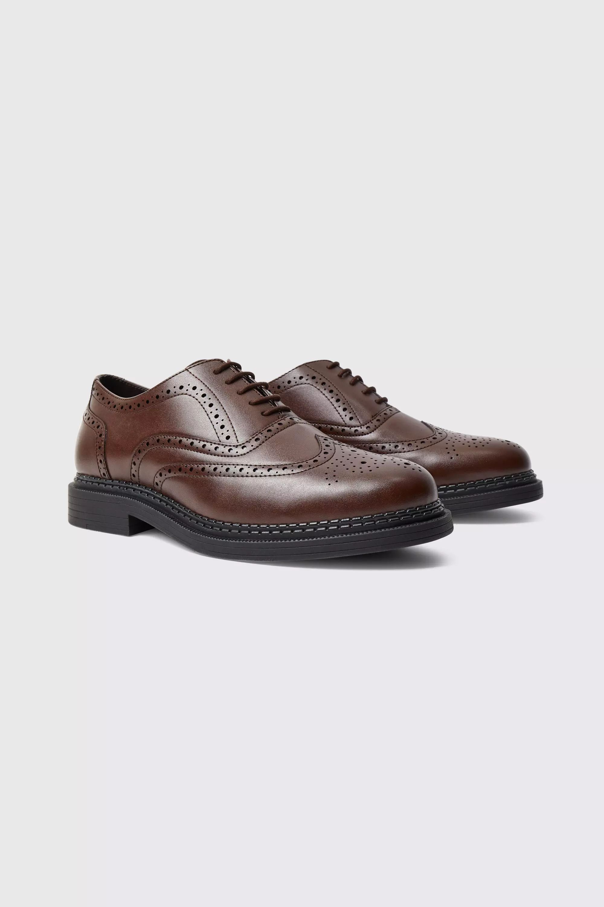 Classic Faux Leather Brogue Brown