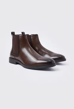Classic Faux Leather Chelsea Boots Dark brown