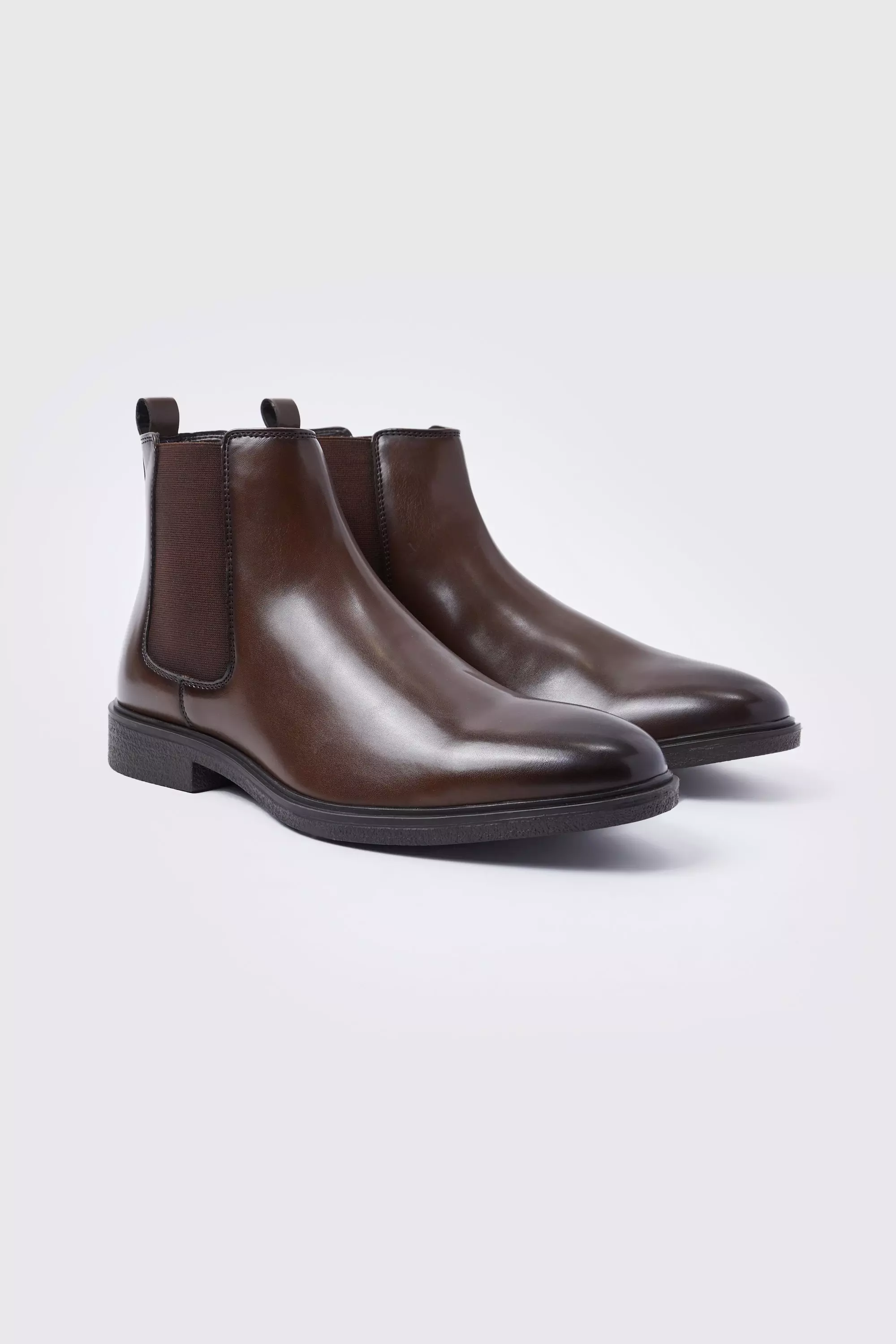 Brown Classic Faux Leather Chelsea Boots