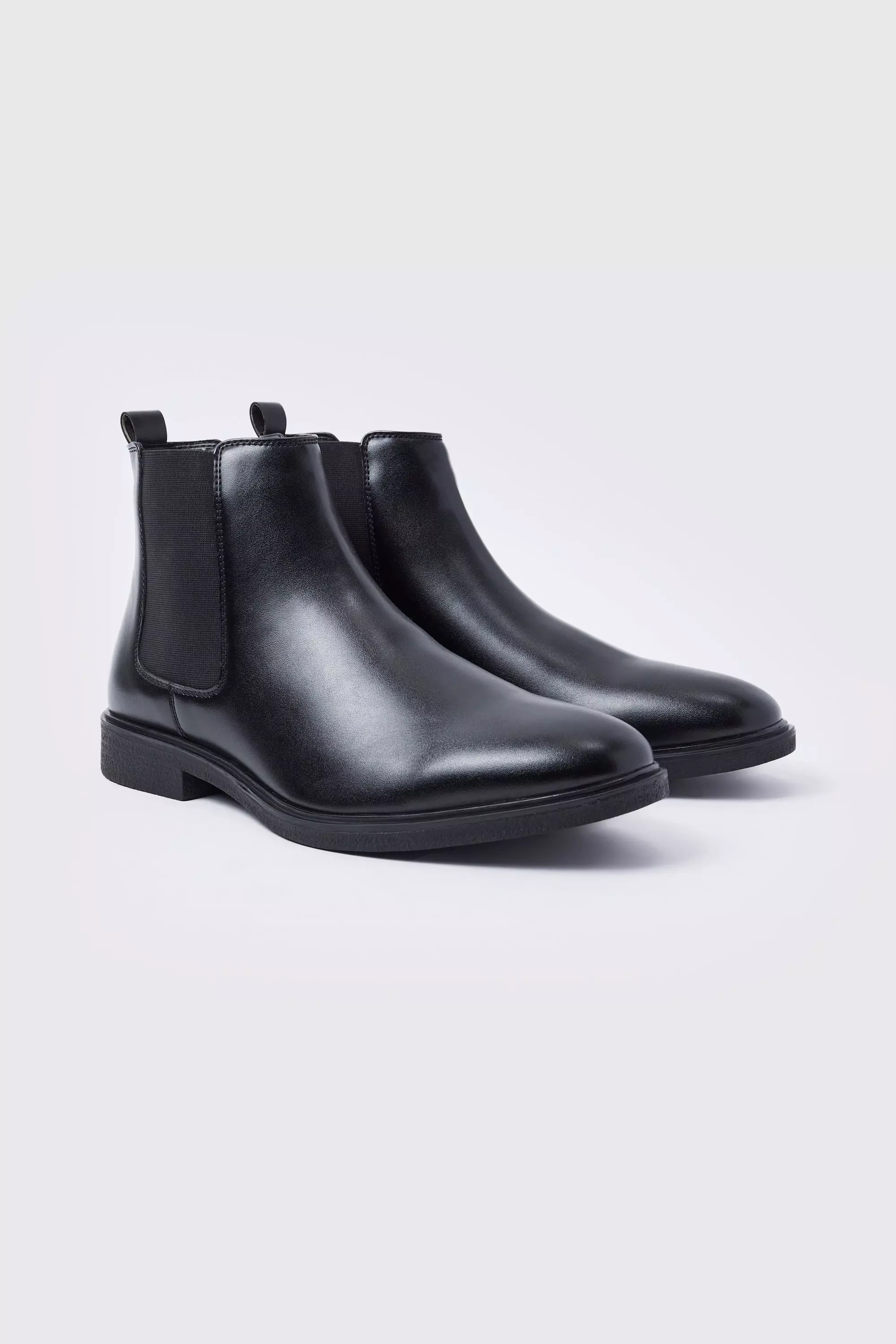 Classic Faux Leather Chelsea Boots Black