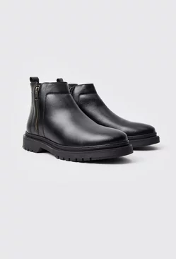 Black Zip Detail Faux Leather Boots
