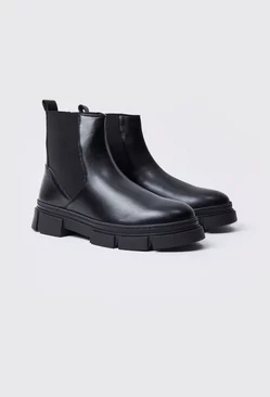 Black Chunky Track Sole Chelsea Boots