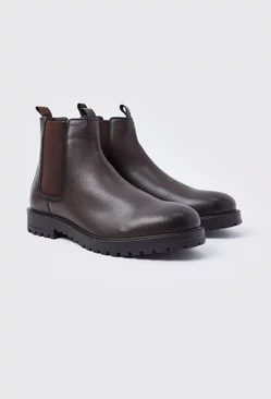 Faux Leather Chelsea Boots Brown