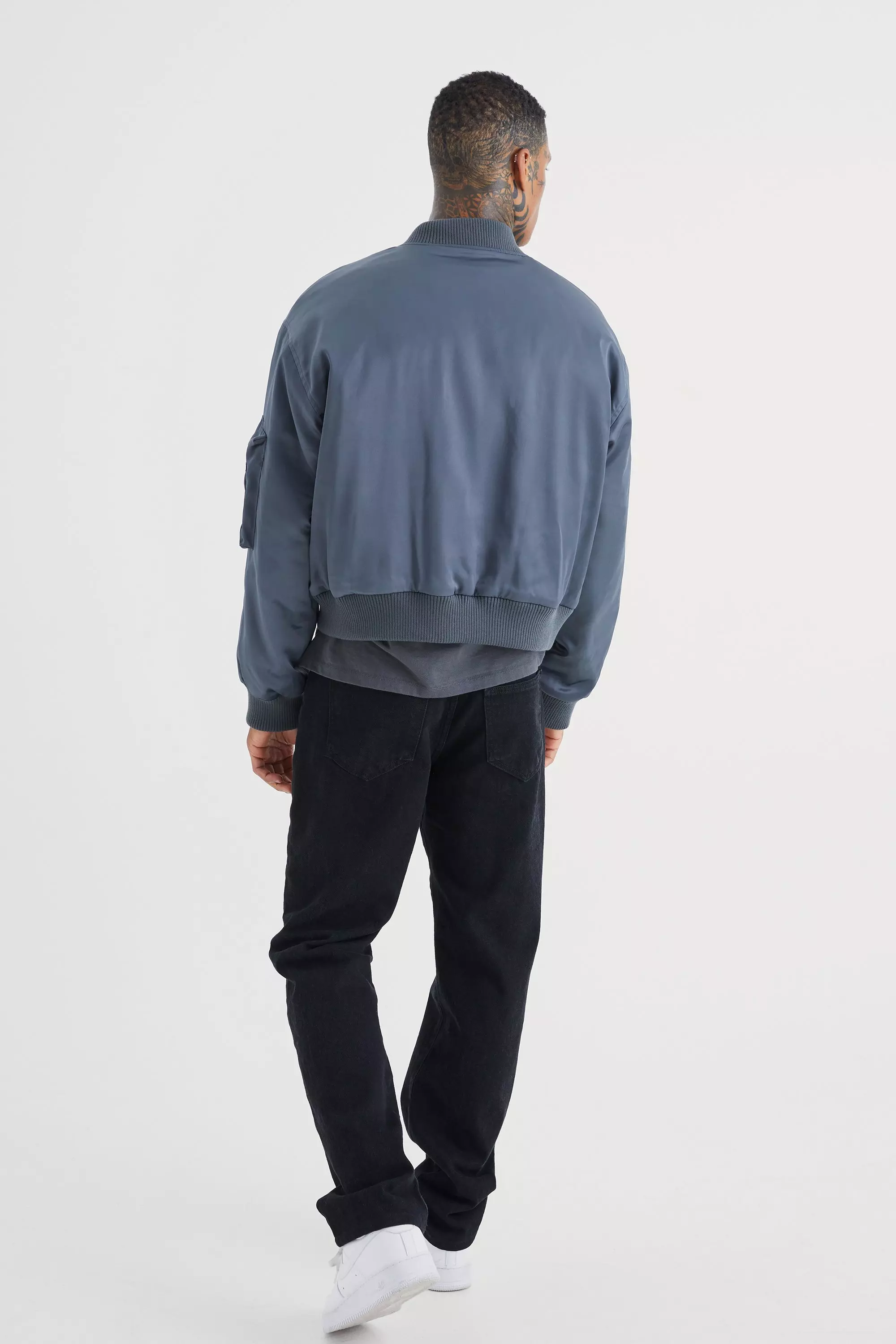 Slate blue Boxy Satin Padded Ma1 Bomber Jacket alternative image