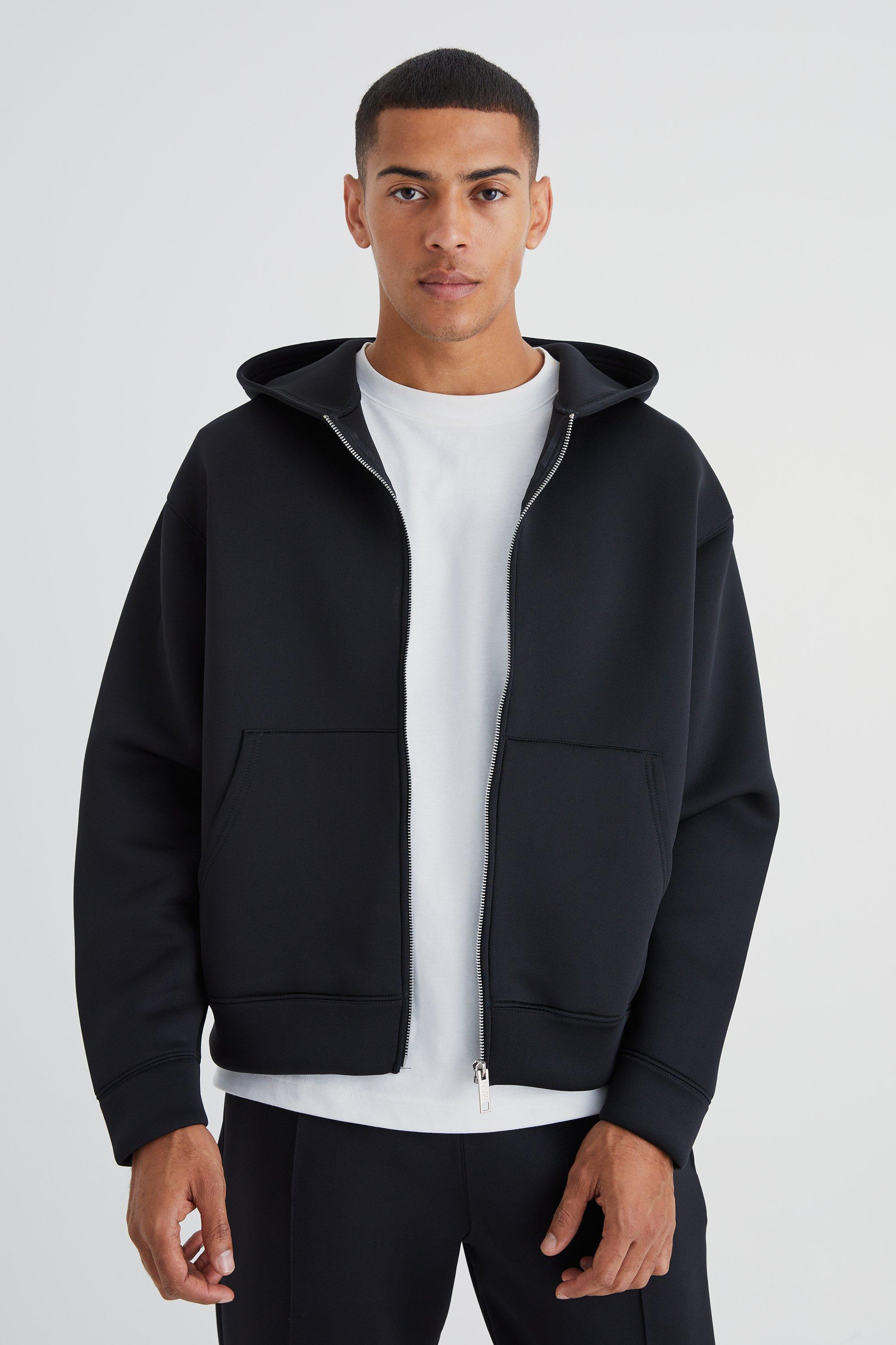 Boxy Zip Through Bonded Scuba Hoodie