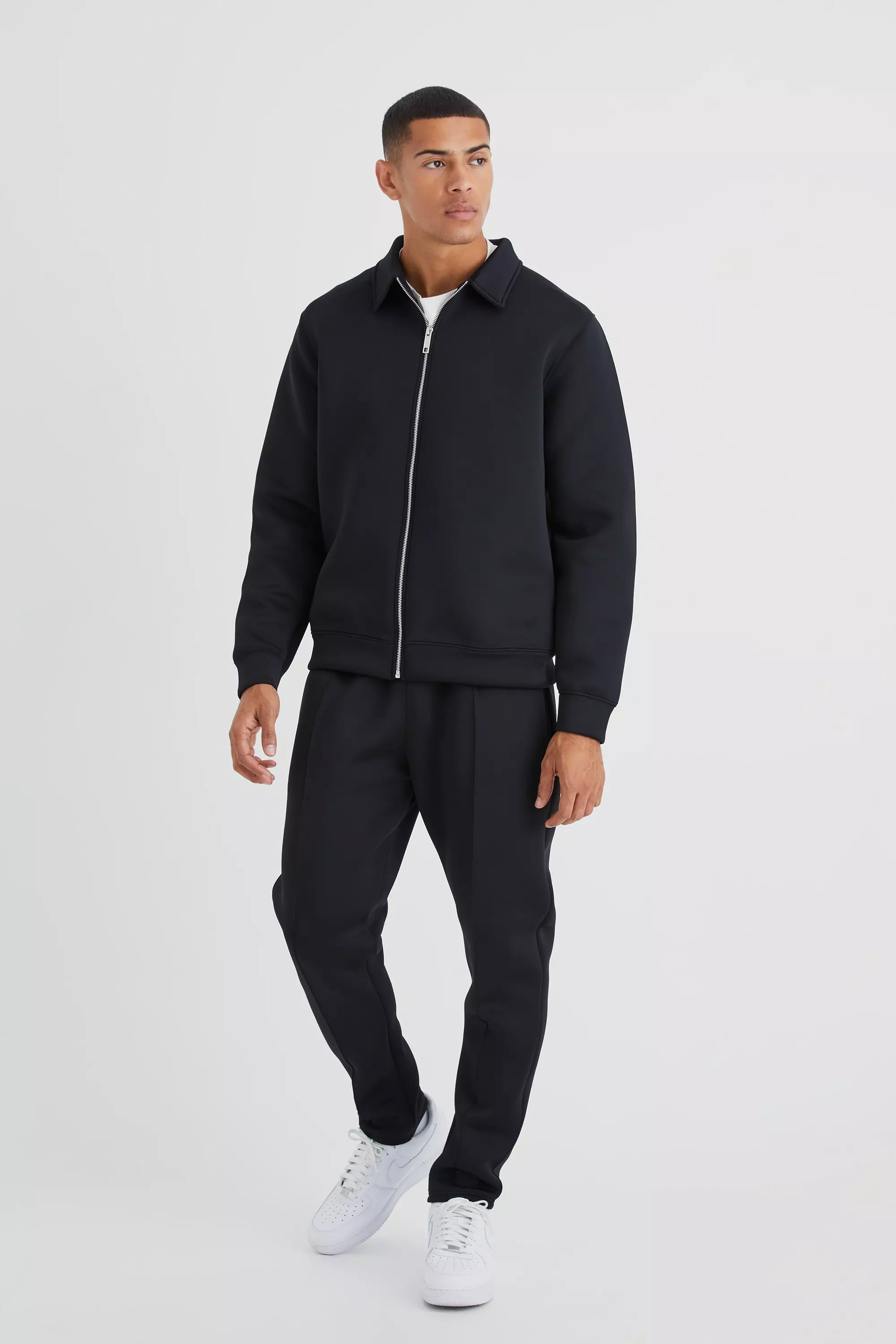 Black Bonded Scuba Harrington & Sweatpants