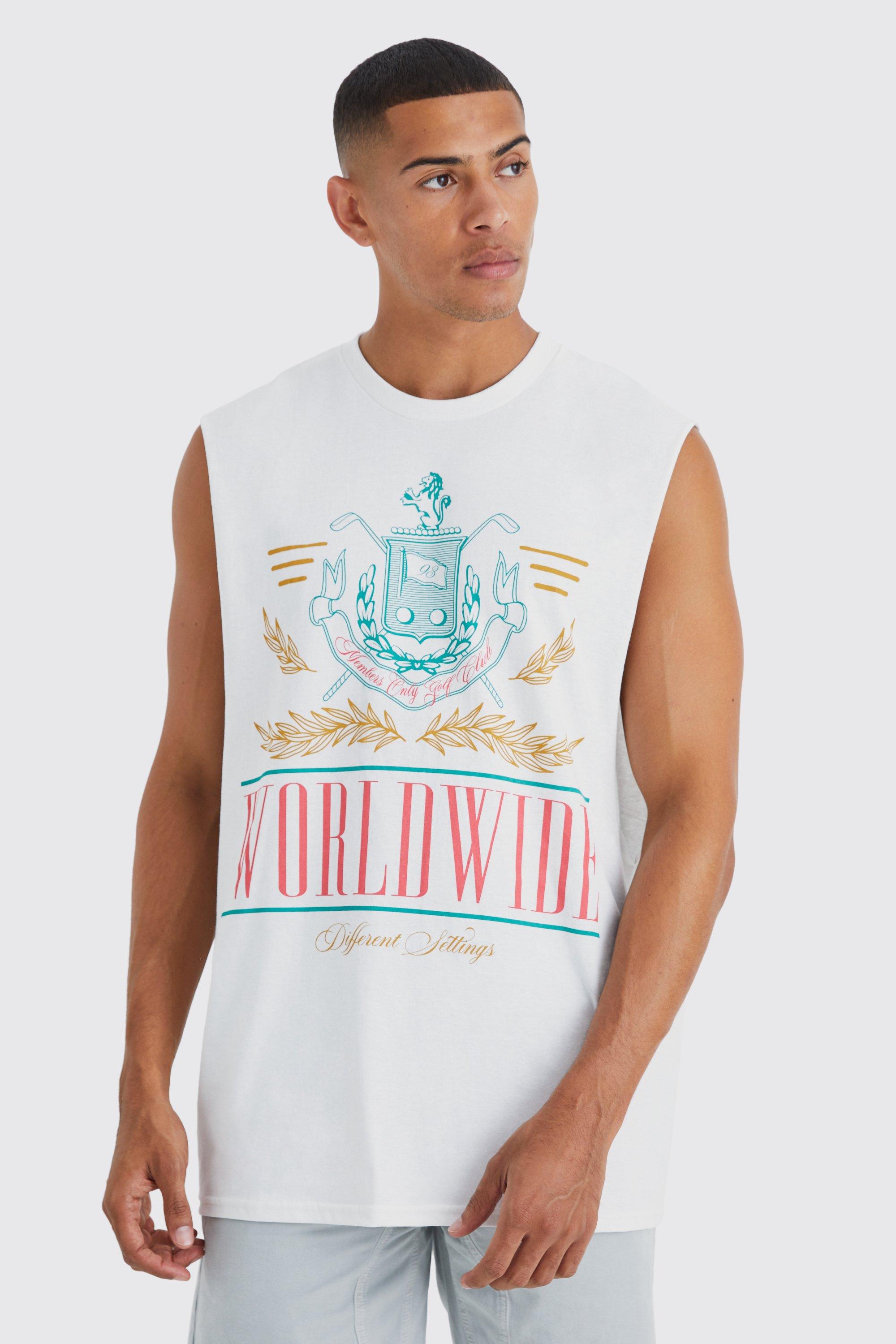 Boohoo Mens Oversized Worldwide Crest Print Tank - White L