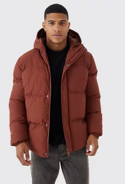 Concelled Placket Hooded Puffer Chocolate