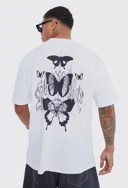 White Oversized Gothic Butterfly Graphic T-shirt