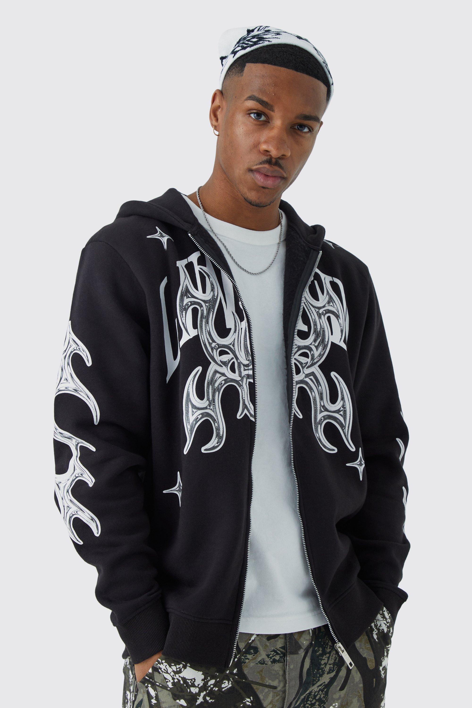 Oversized Zip Through Limited Graphic Hoodie boohooMAN UK