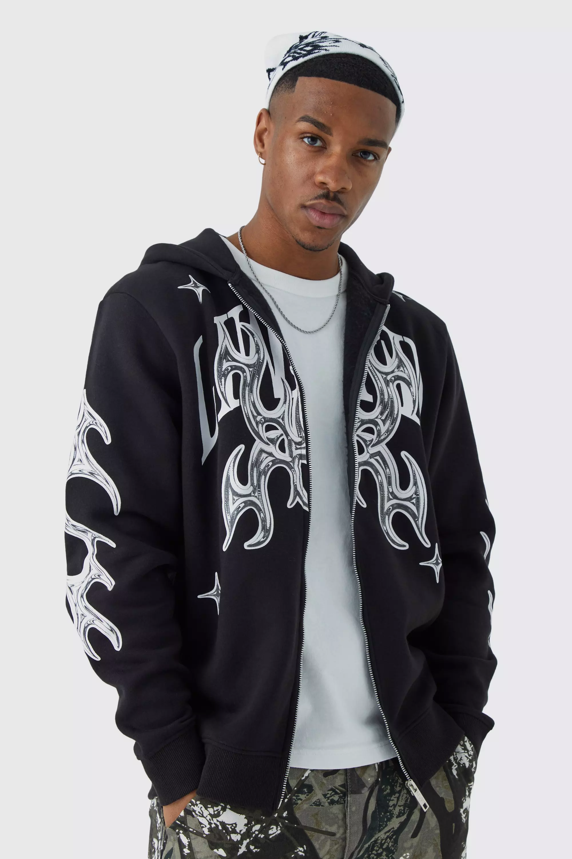 Oversized Zip Through Limited Graphic Hoodie | boohooMAN USA
