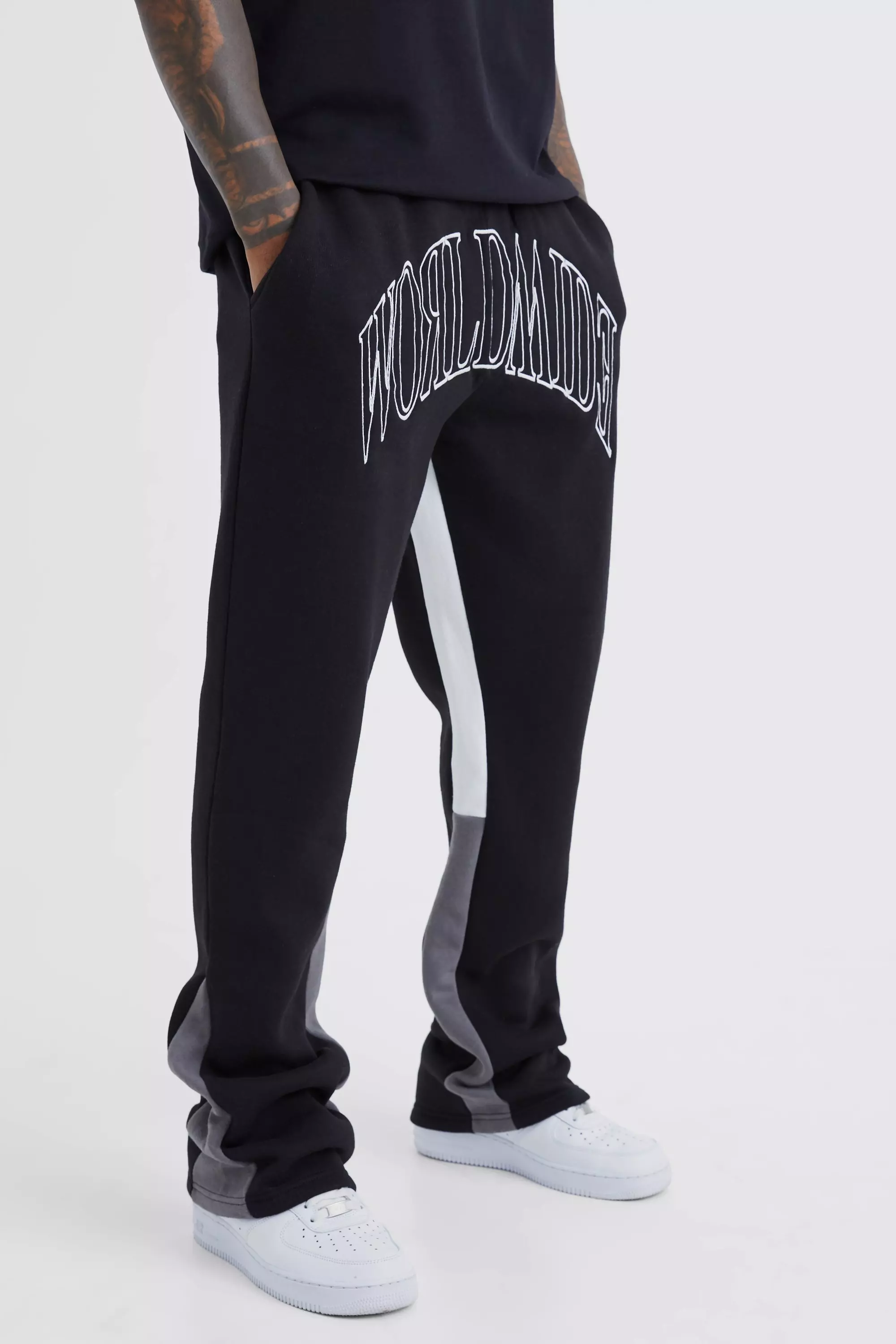 Black Worldwide Contrast Stitch Gusset Sweatpants