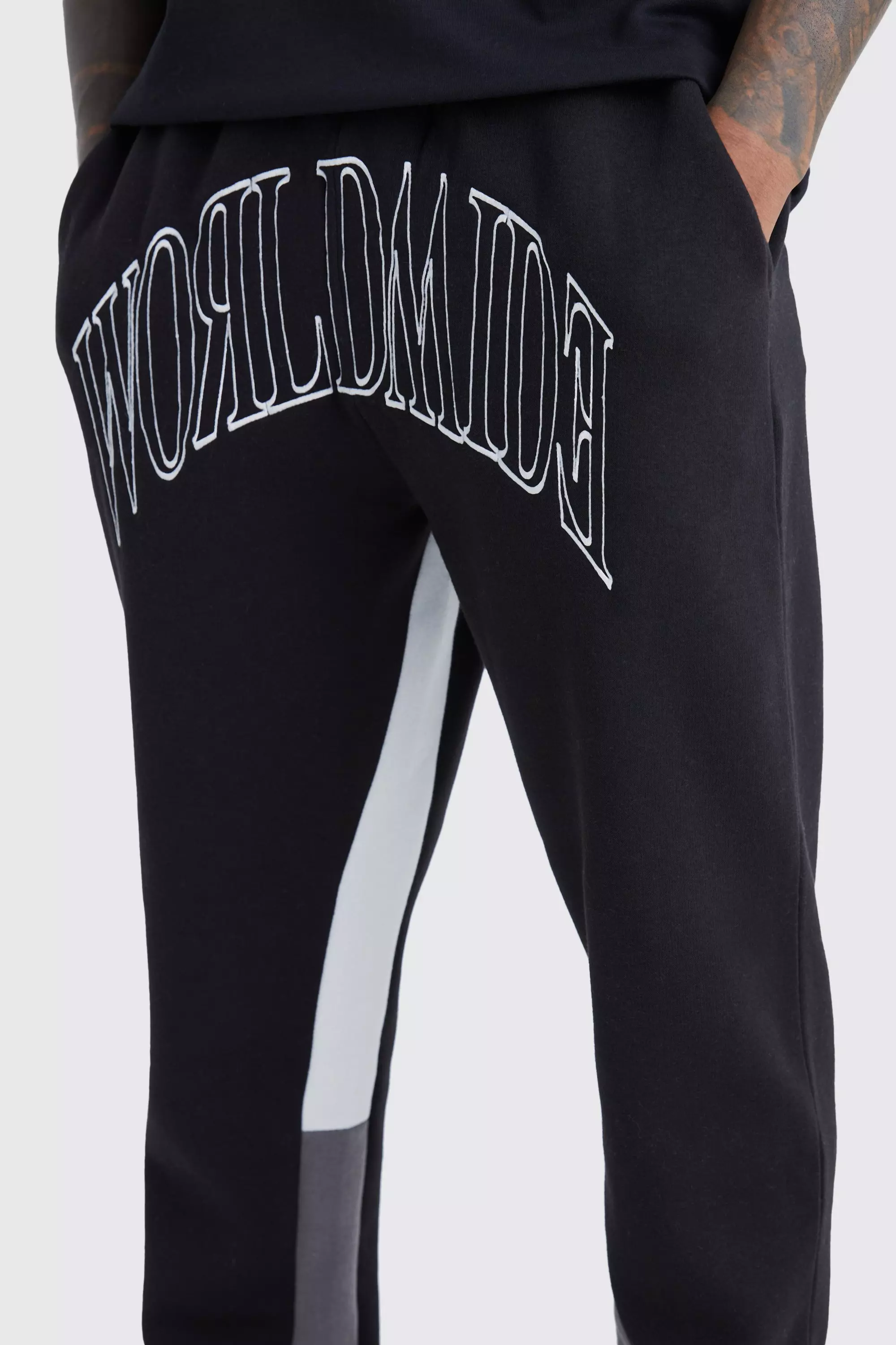 Worldwide Contrast Stitch Gusset Sweatpants | boohooMAN USA