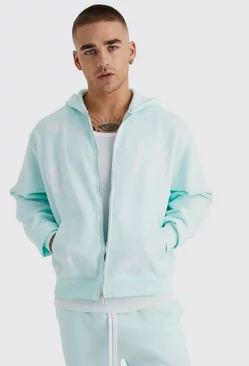 Oversized Boxy Multi Placement Hoodie Light blue